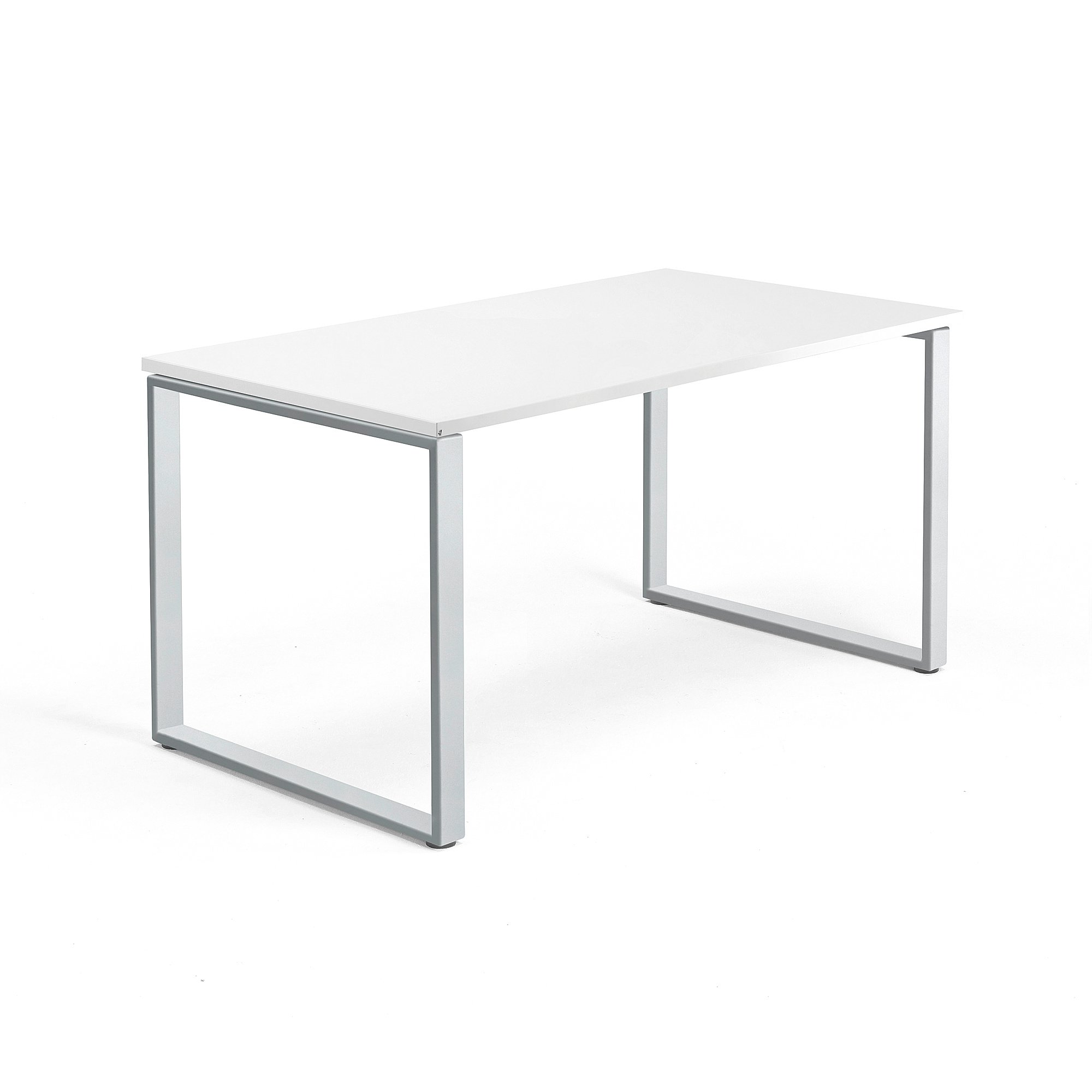 Psací stůl QBUS, O-podnož, 1400x800 mm, stříbrný rám, bílá