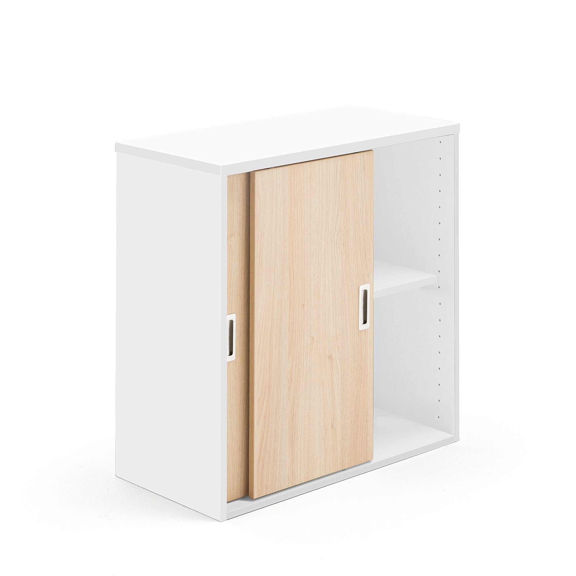Kancelárska skriňa s posuvnými dverami MODULUS, 800x800 mm, biela / dub