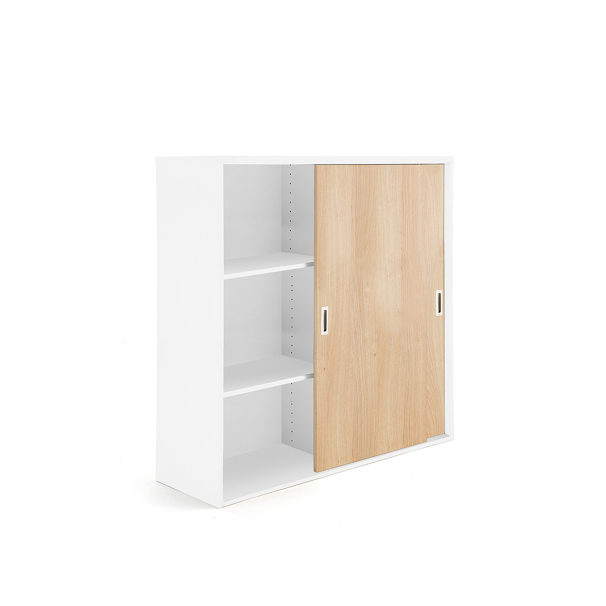 Kancelárska skriňa s posuvnými dverami MODULUS XL, 1200x1200 mm, biela / dub