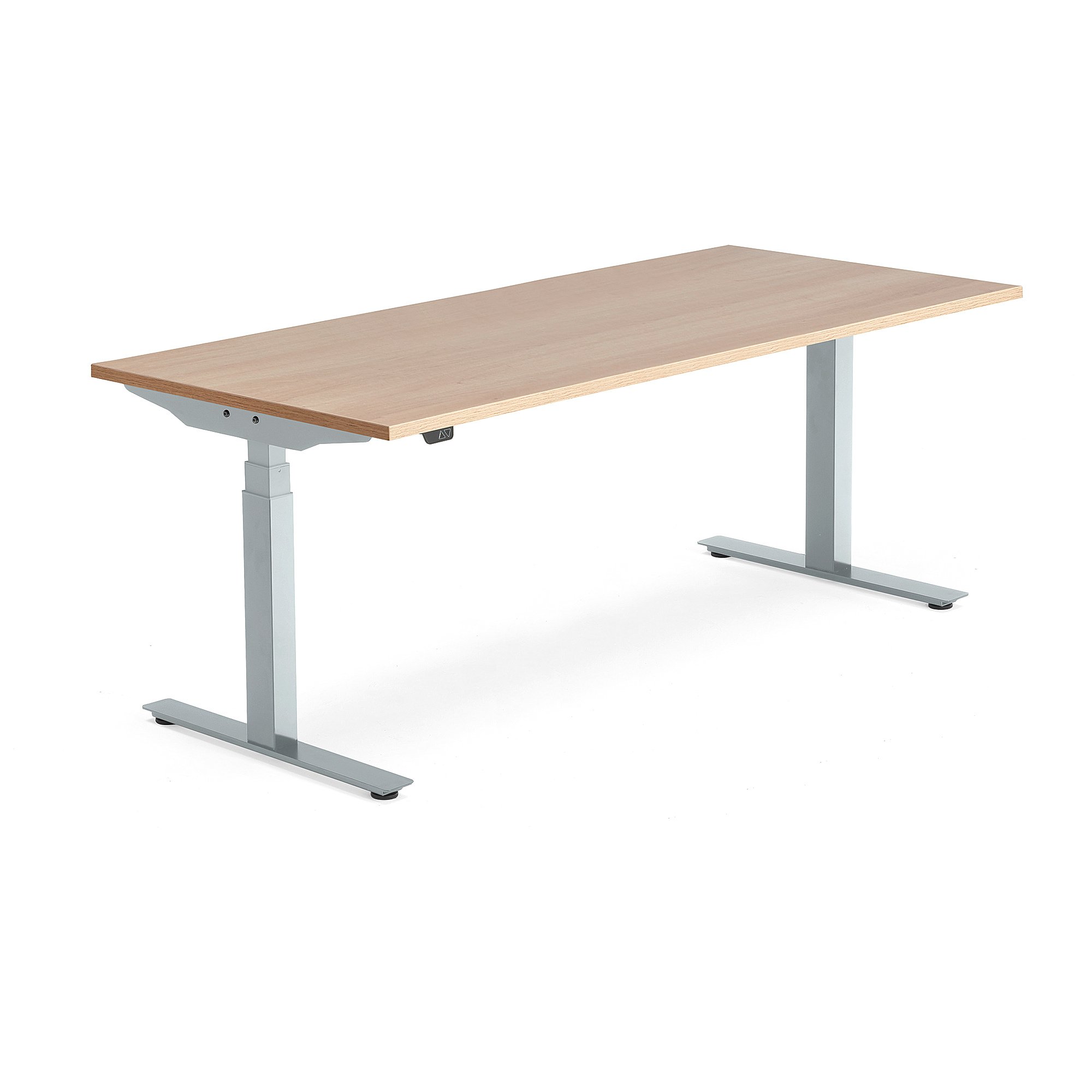 Výškově nastavitelný stůl MODULUS, 1800x800 mm, stříbrný rám, dub