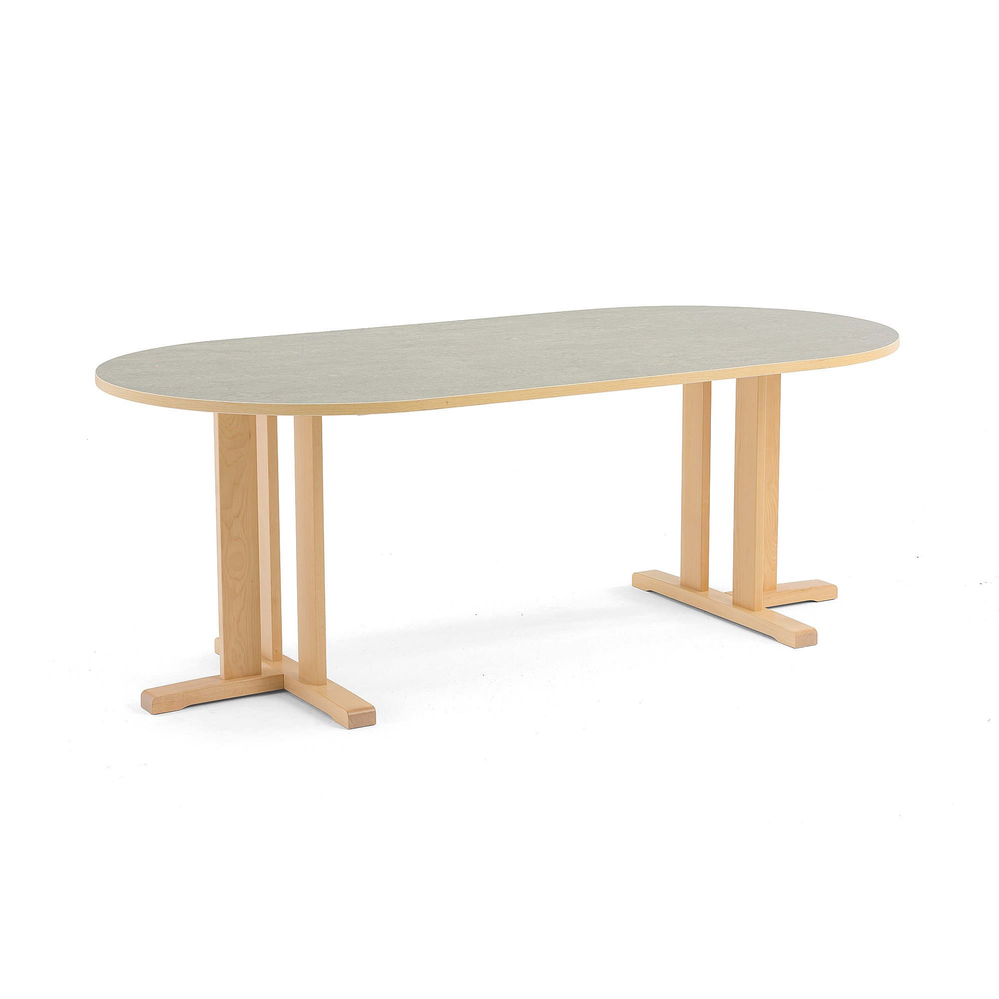 Stůl KUPOL, 2000x1000x720 mm, oválný, akustické linoleum, bříza/šedá