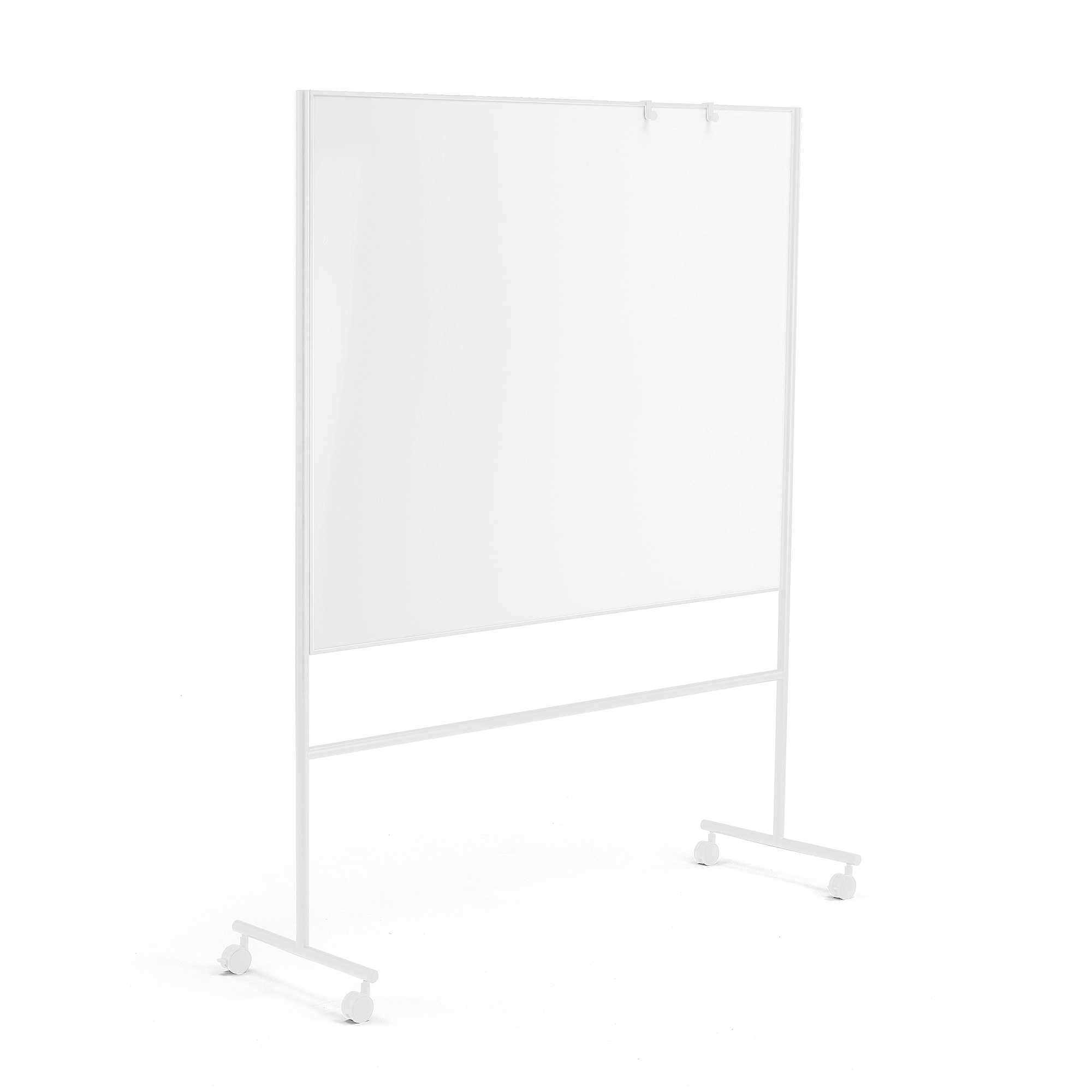 E-shop Biela magnetická tabuľa s kolieskami EMMA, obojstranná, 1500x1200 mm, biely rám