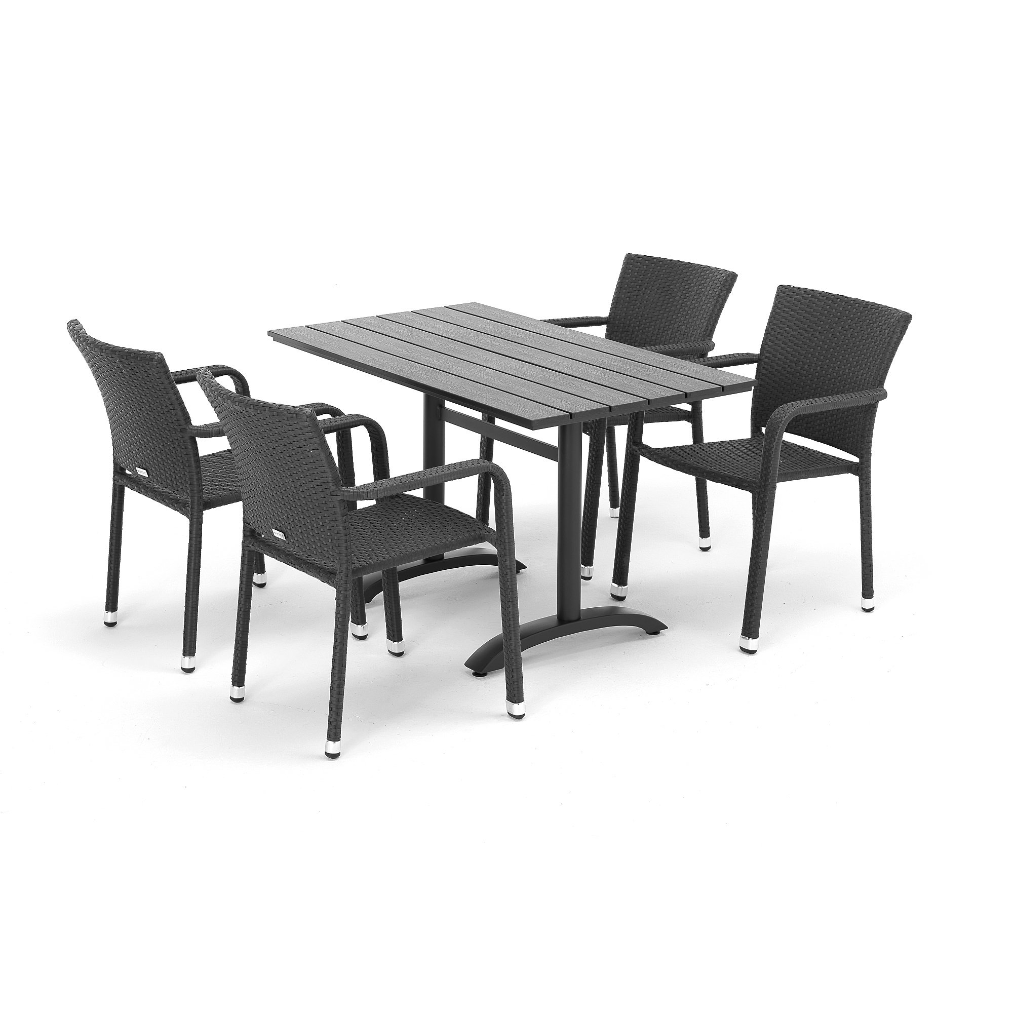 Zostava nábytku: Stôl Piazza + 4 ratanové stoličky Aston s opierkami rúk, šedé