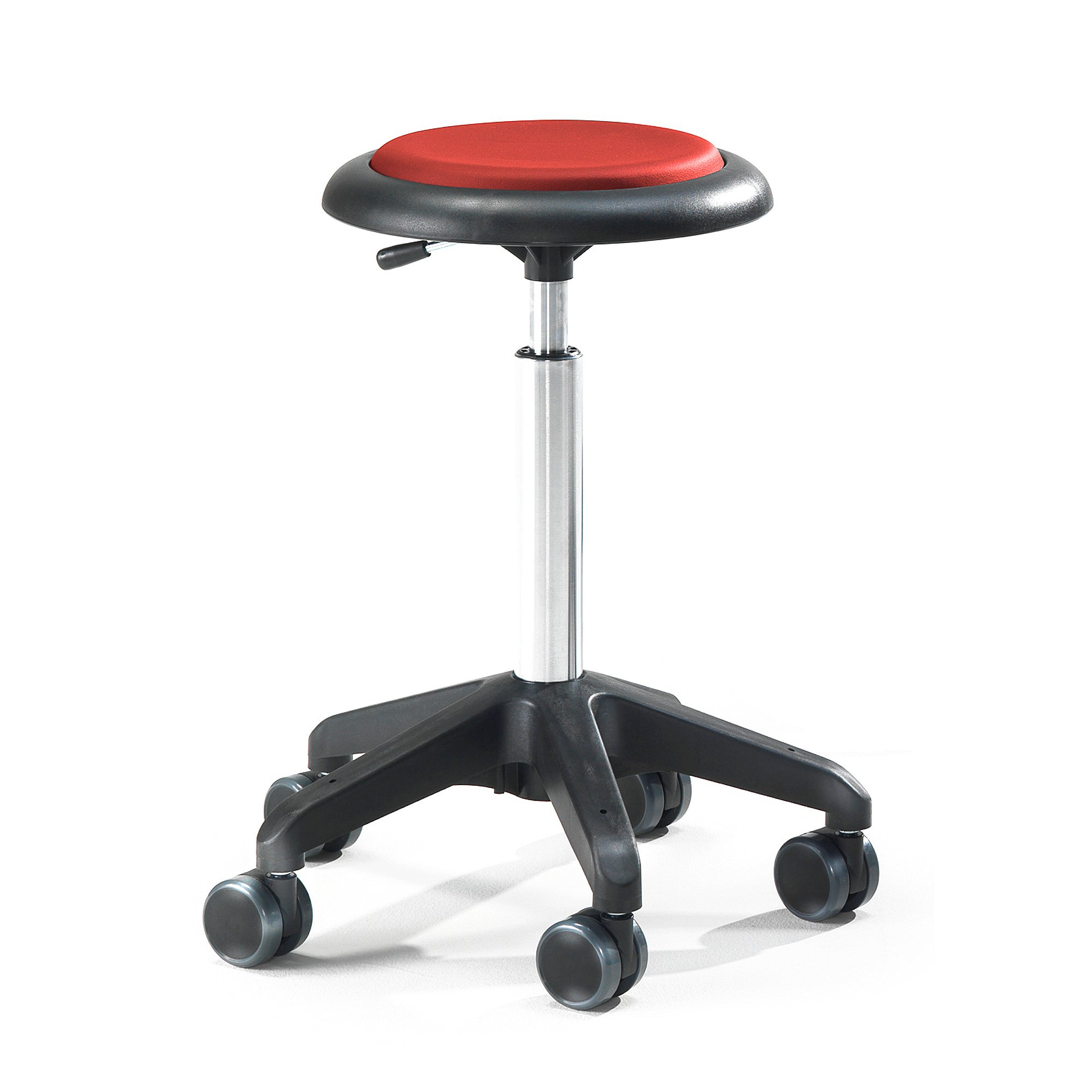 E-shop Pracovná dielenská stolička DIEGO, výška 440-570 mm, umelá koža, červená