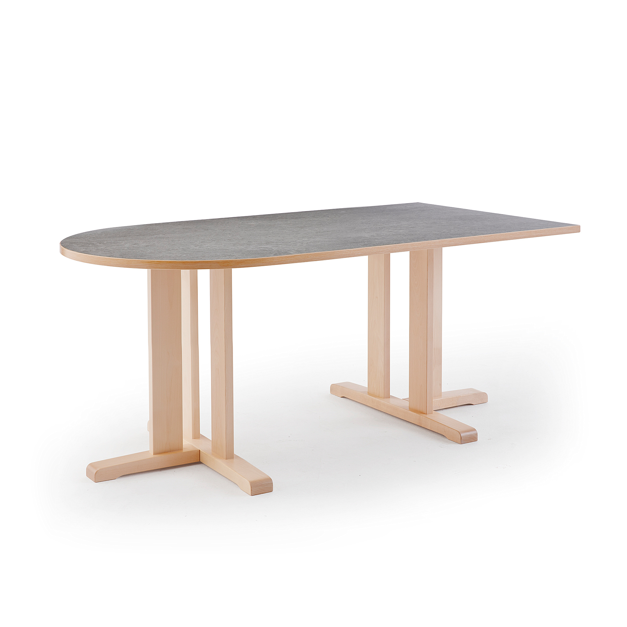 Stůl KUPOL, 1800x800x720 mm, půlovál, akustické linoleum, bříza/šedá