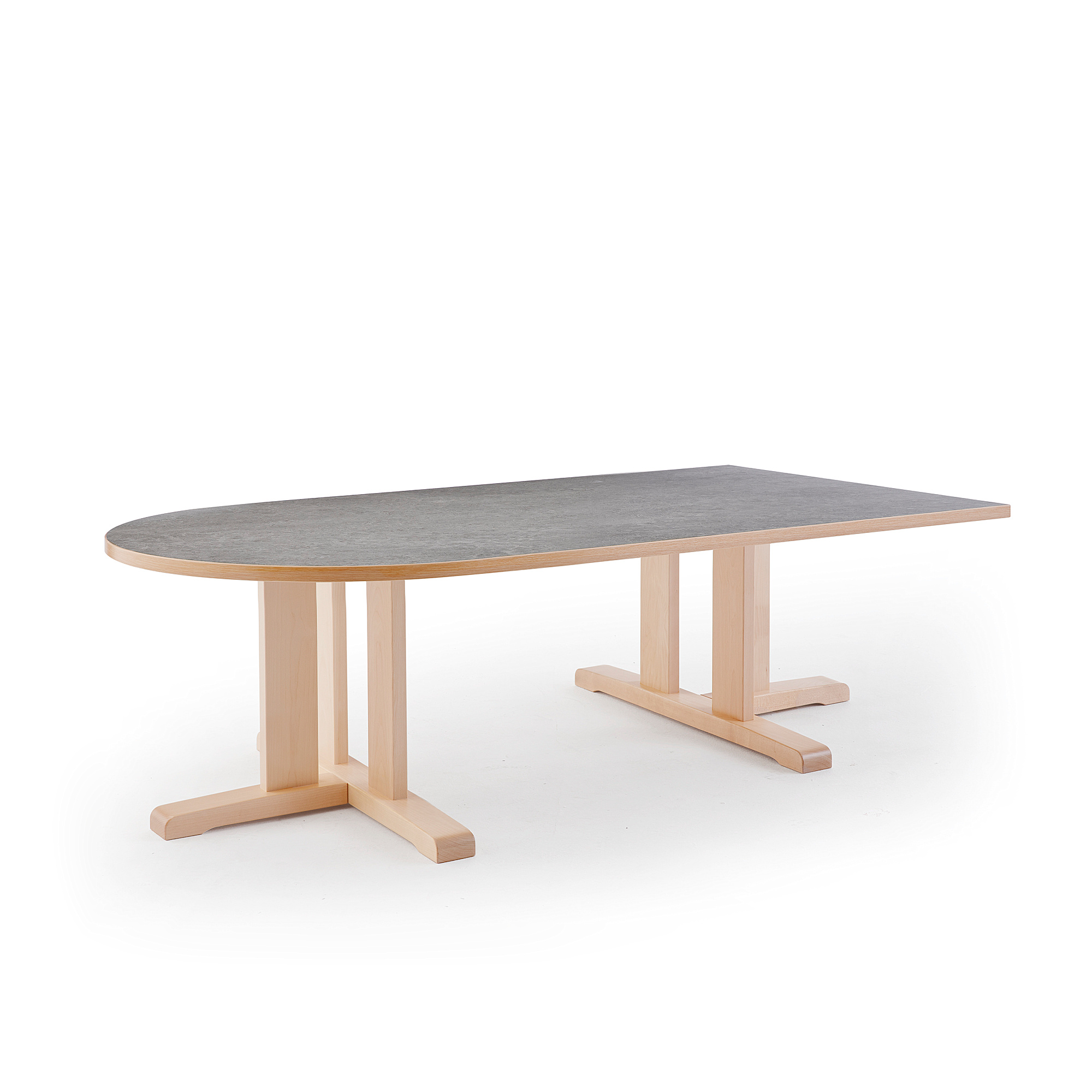 Levně Stůl KUPOL, 1800x800x500 mm, půlovál, akustické linoleum, bříza/šedá