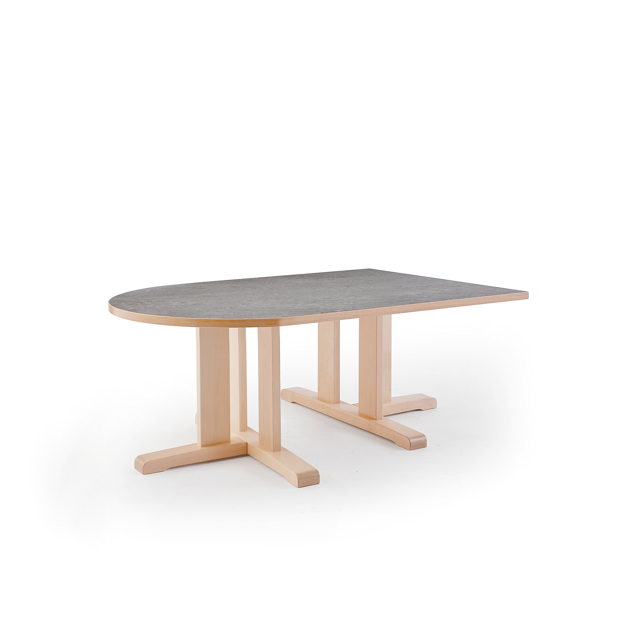 Stůl KUPOL, 1400x800x500 mm, půlovál, akustické linoleum, bříza/šedá