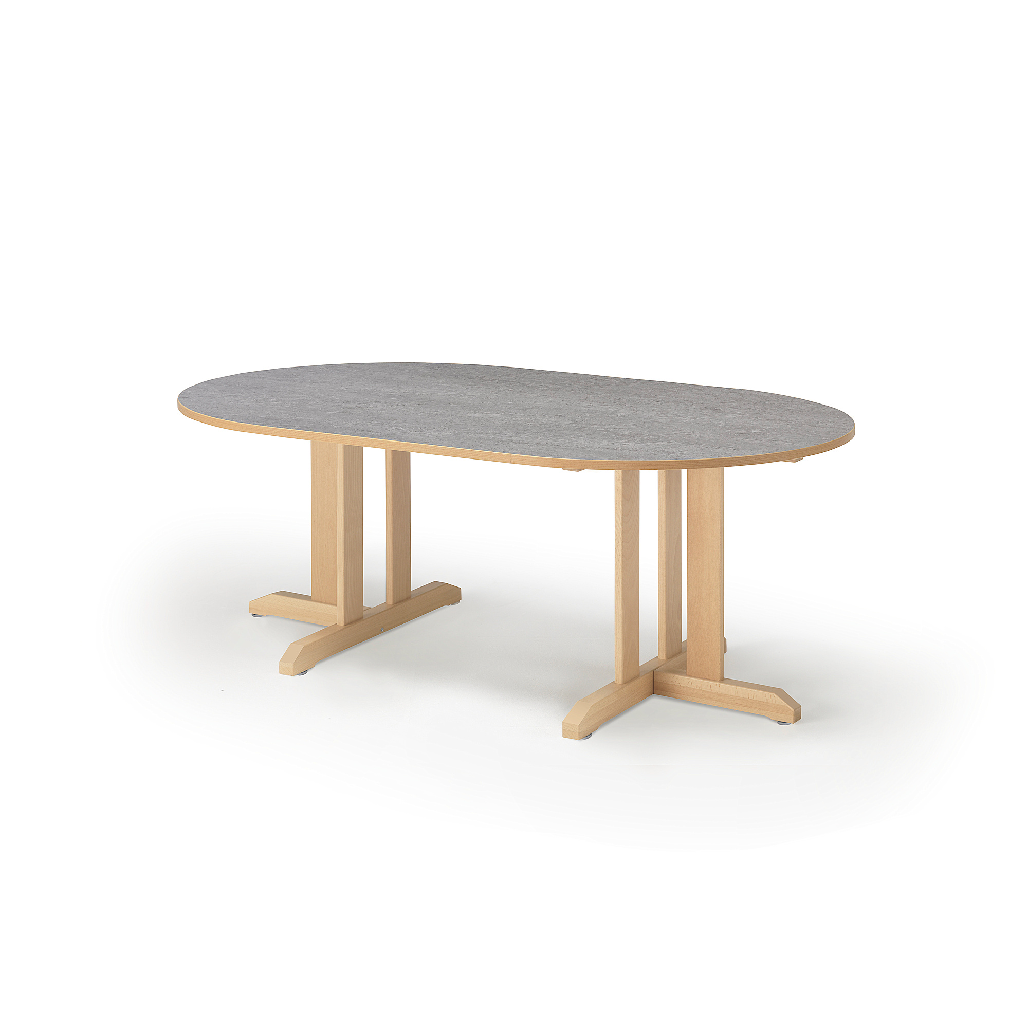 Stůl KUPOL, 1500x800x600 mm, oválný, akustické linoleum, bříza/šedá