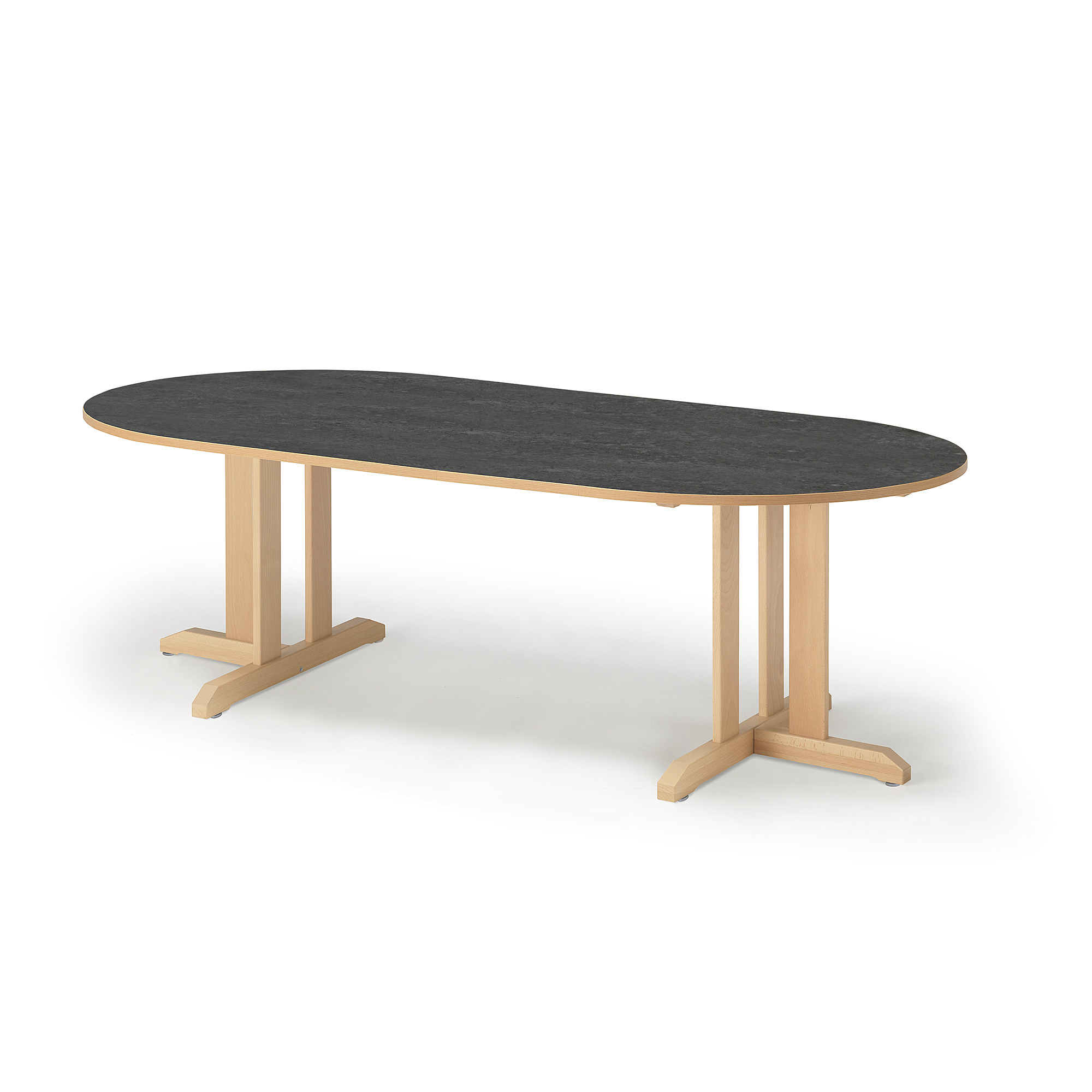 Levně Stůl KUPOL, 2000x800x600 mm, oválný, akustické linoleum, bříza/tmavě šedá