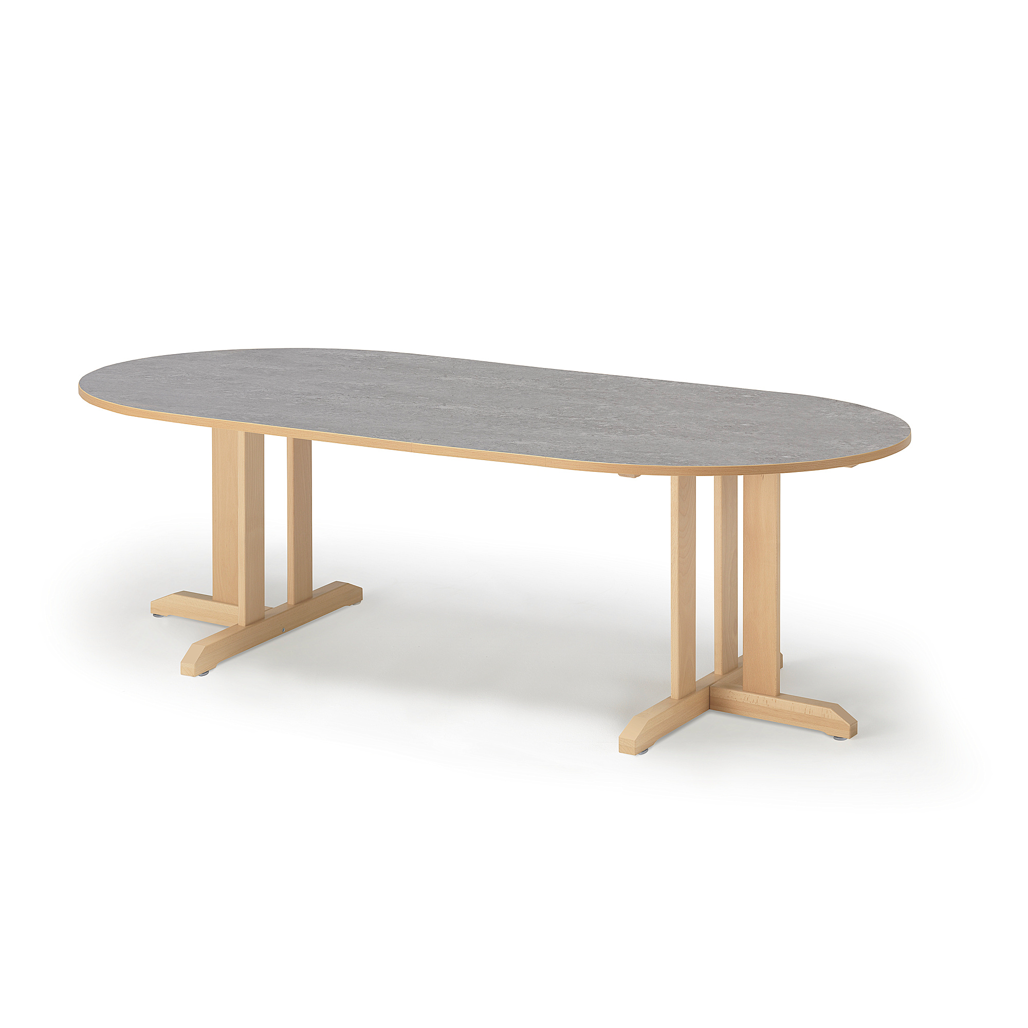 Levně Stůl KUPOL, 2000x800x600 mm, oválný, akustické linoleum, bříza/šedá