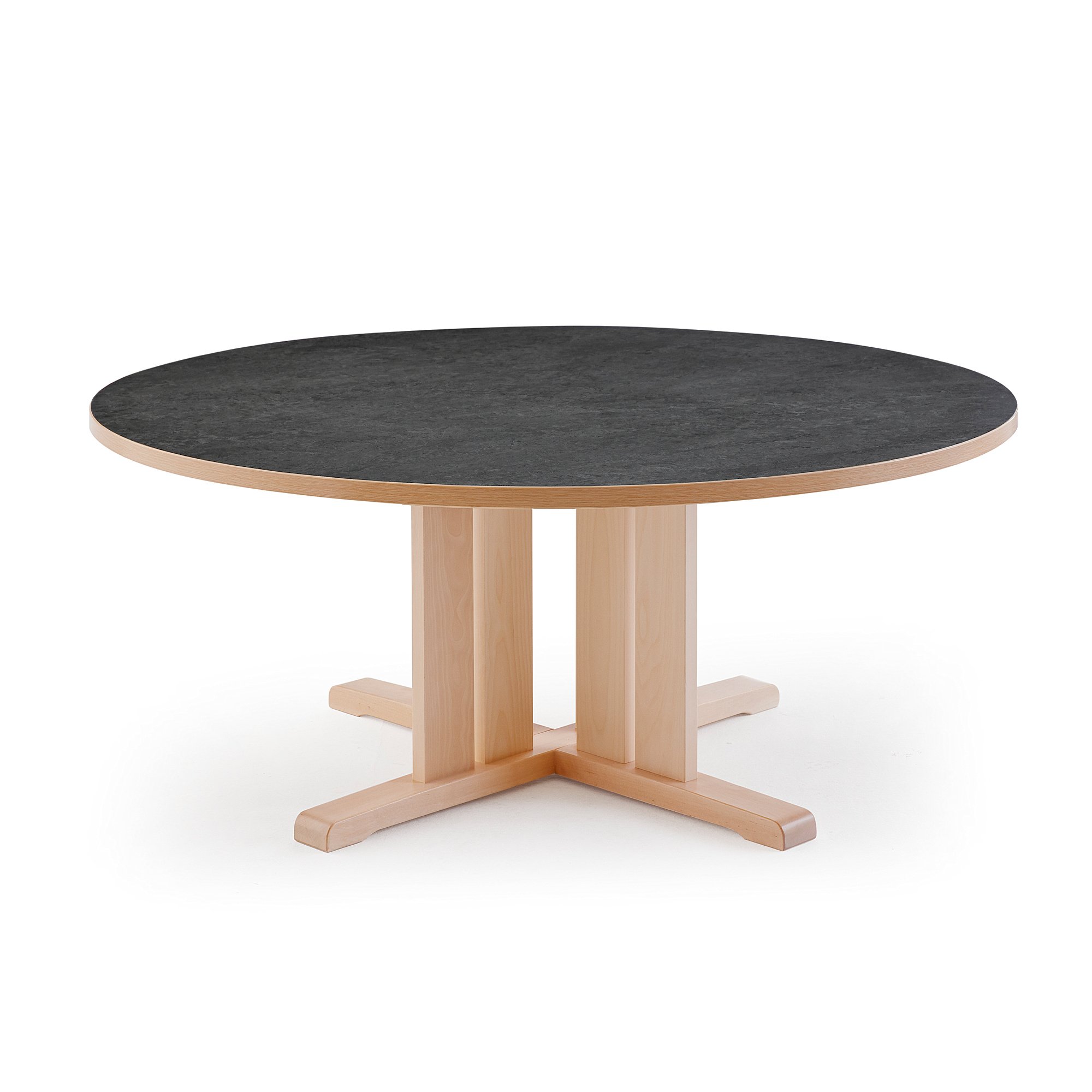 Stůl KUPOL, Ø1300x600 mm, akustické linoleum, bříza/tmavě šedá