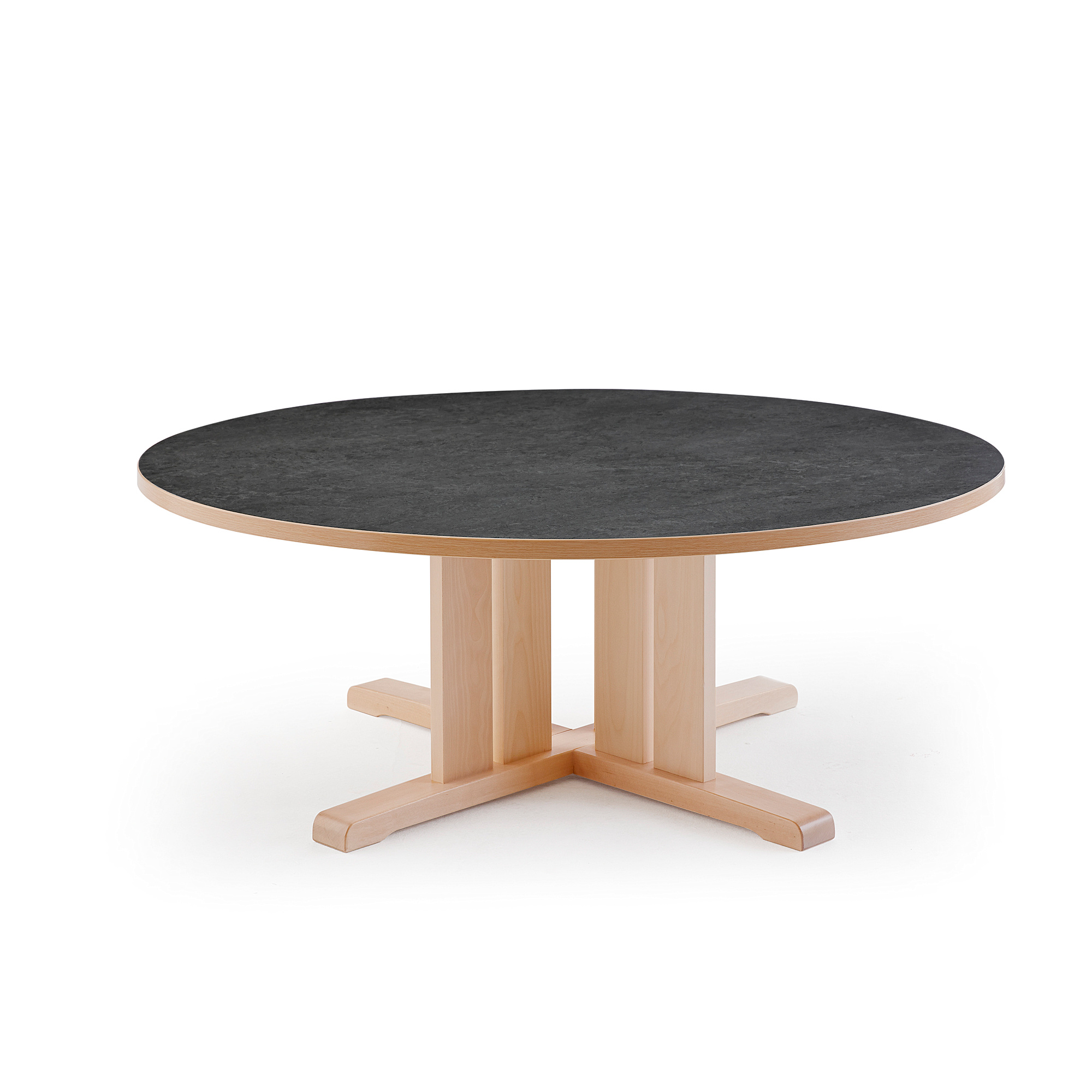 Stůl KUPOL, Ø1200x500 mm, akustické linoleum, bříza/tmavě šedá