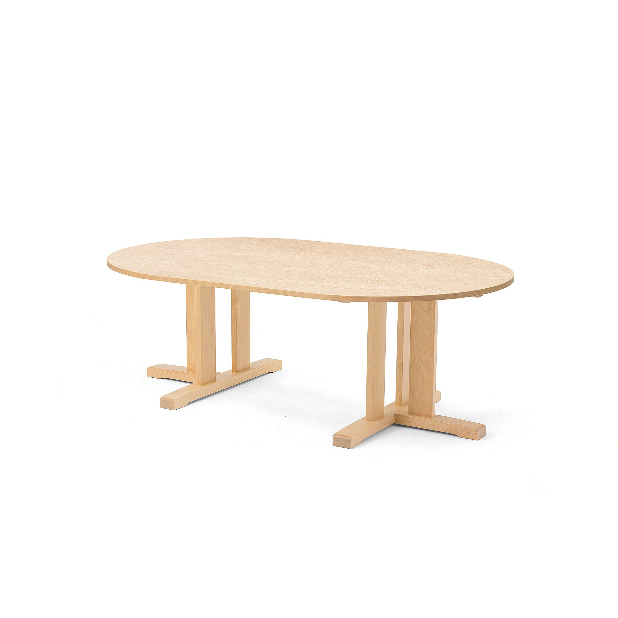 Stůl KUPOL, 1500x800x500 mm, oválný, akustické linoleum, bříza/béžová