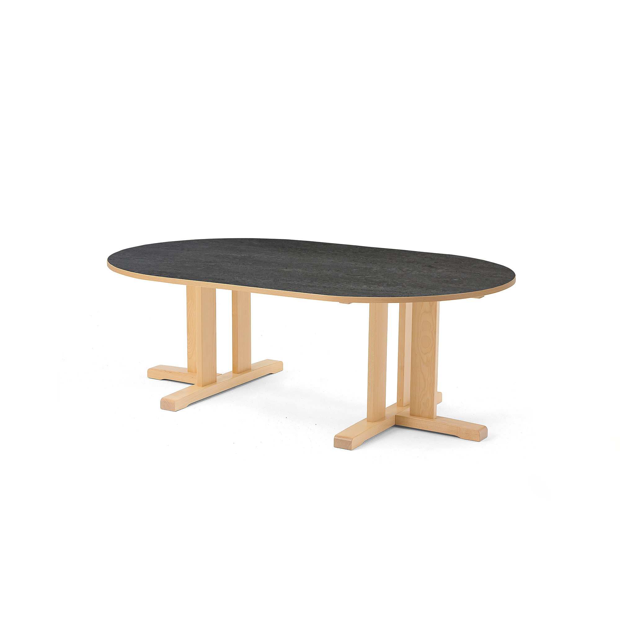 Stůl KUPOL, 1500x800x500 mm, oválný, akustické linoleum, bříza/tmavě šedá