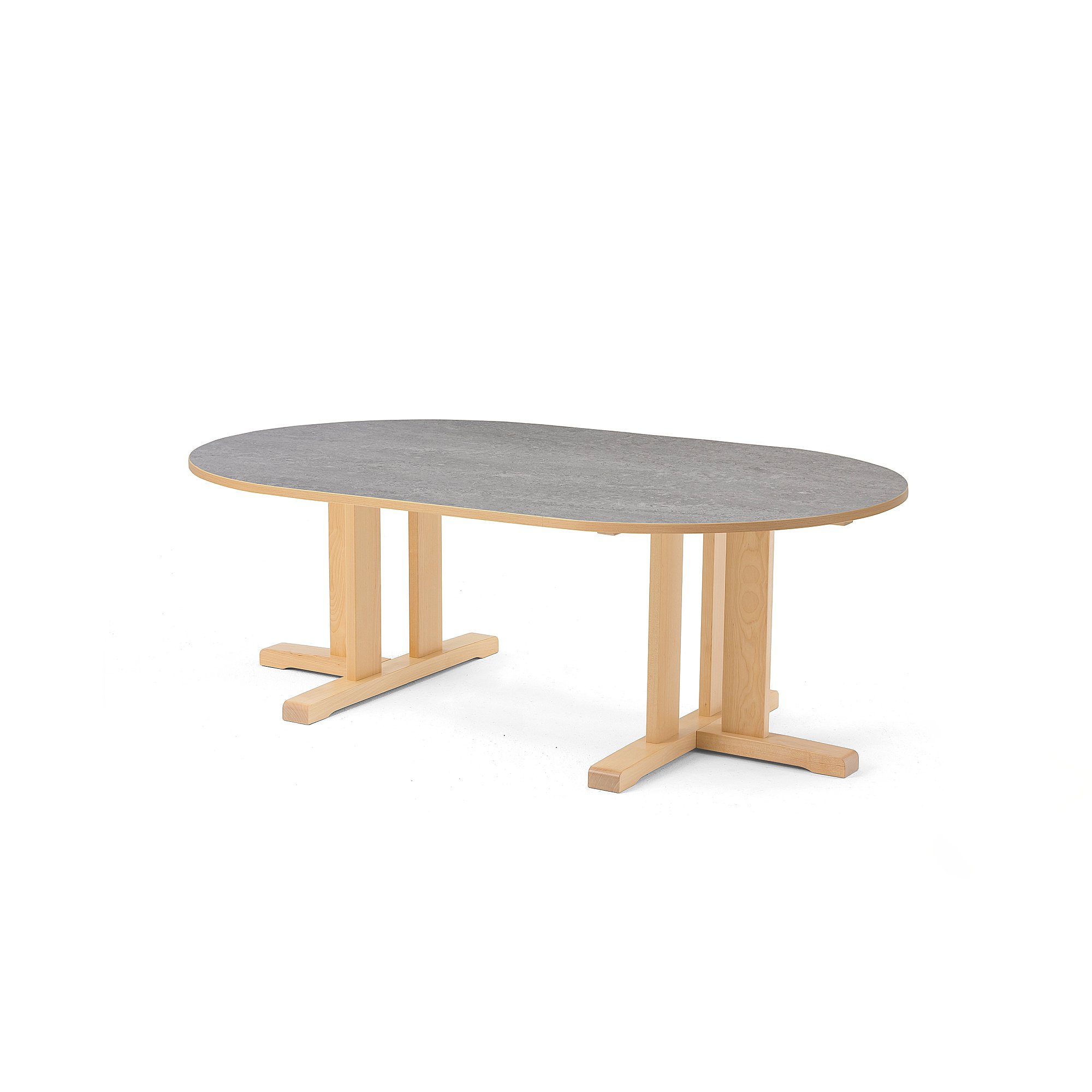 Levně Stůl KUPOL, 1500x800x500 mm, oválný, akustické linoleum, bříza/šedá