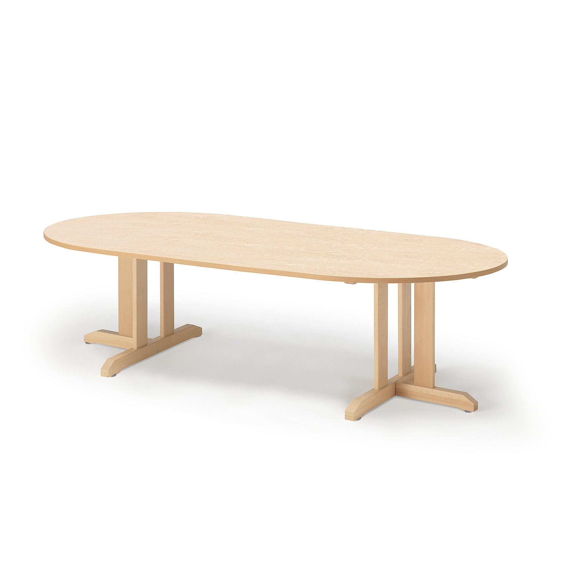 Stůl KUPOL, 2000x800x500 mm, oválný, akustické linoleum, bříza/béžová