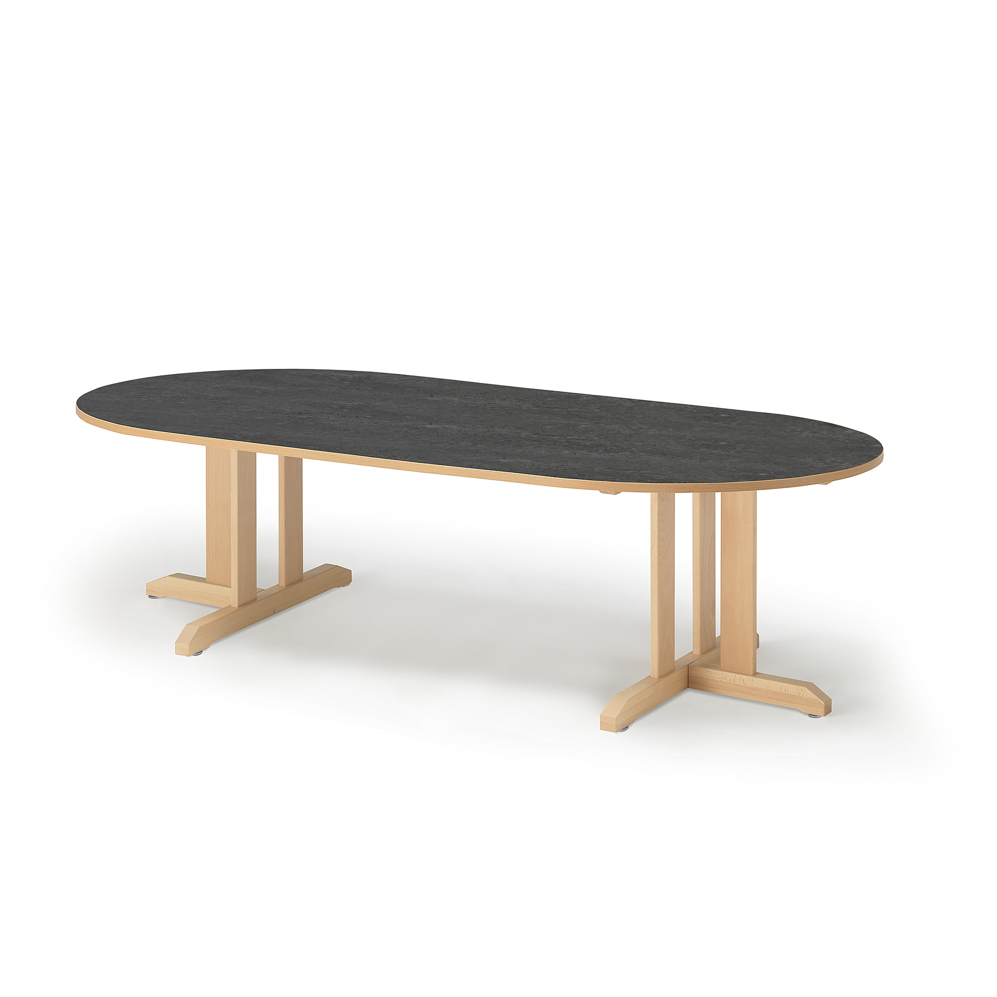 Stůl KUPOL, 2000x800x500 mm, oválný, akustické linoleum, bříza/tmavě šedá