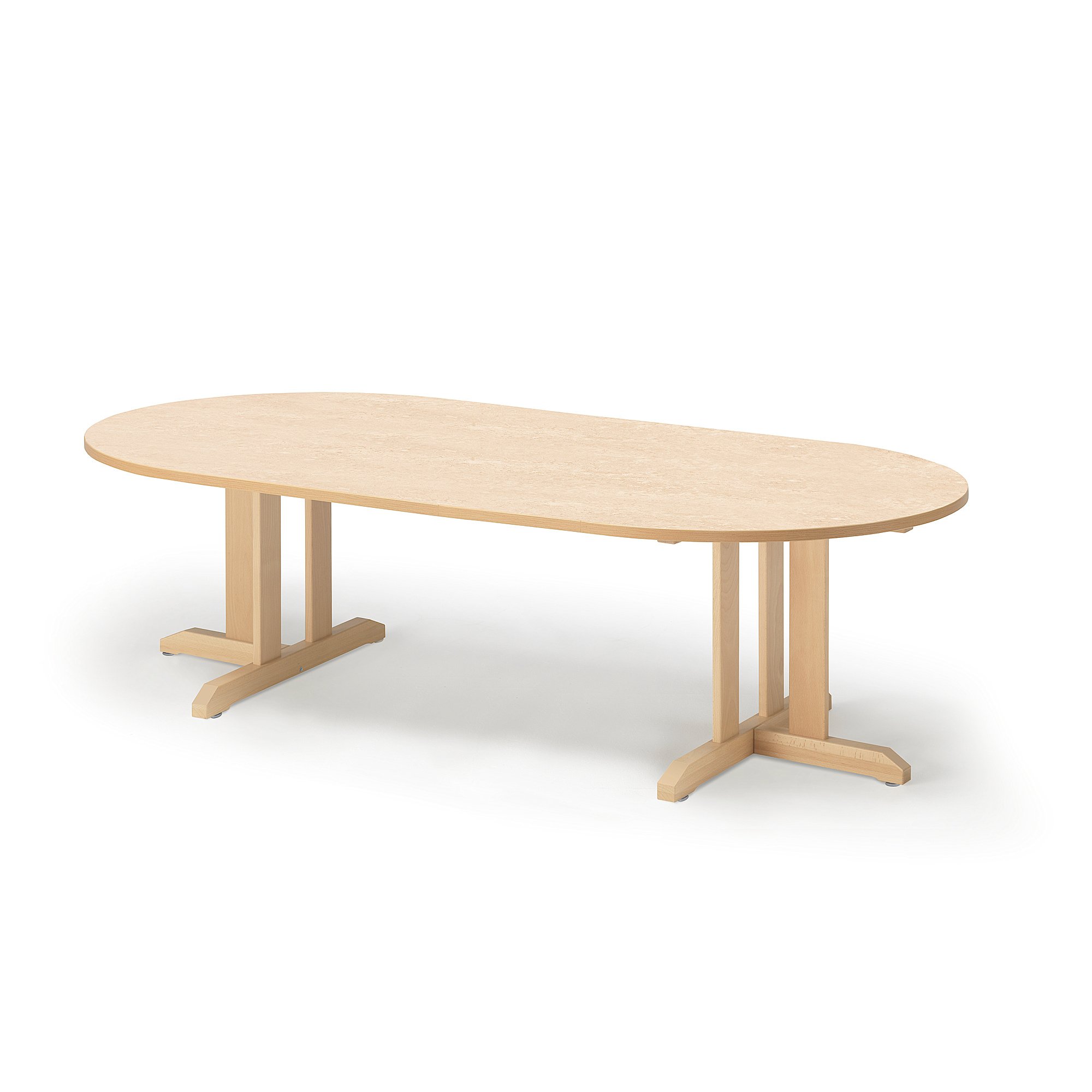 Stůl KUPOL, 2000x1000x500 mm, oválný, akustické linoleum, bříza/béžová