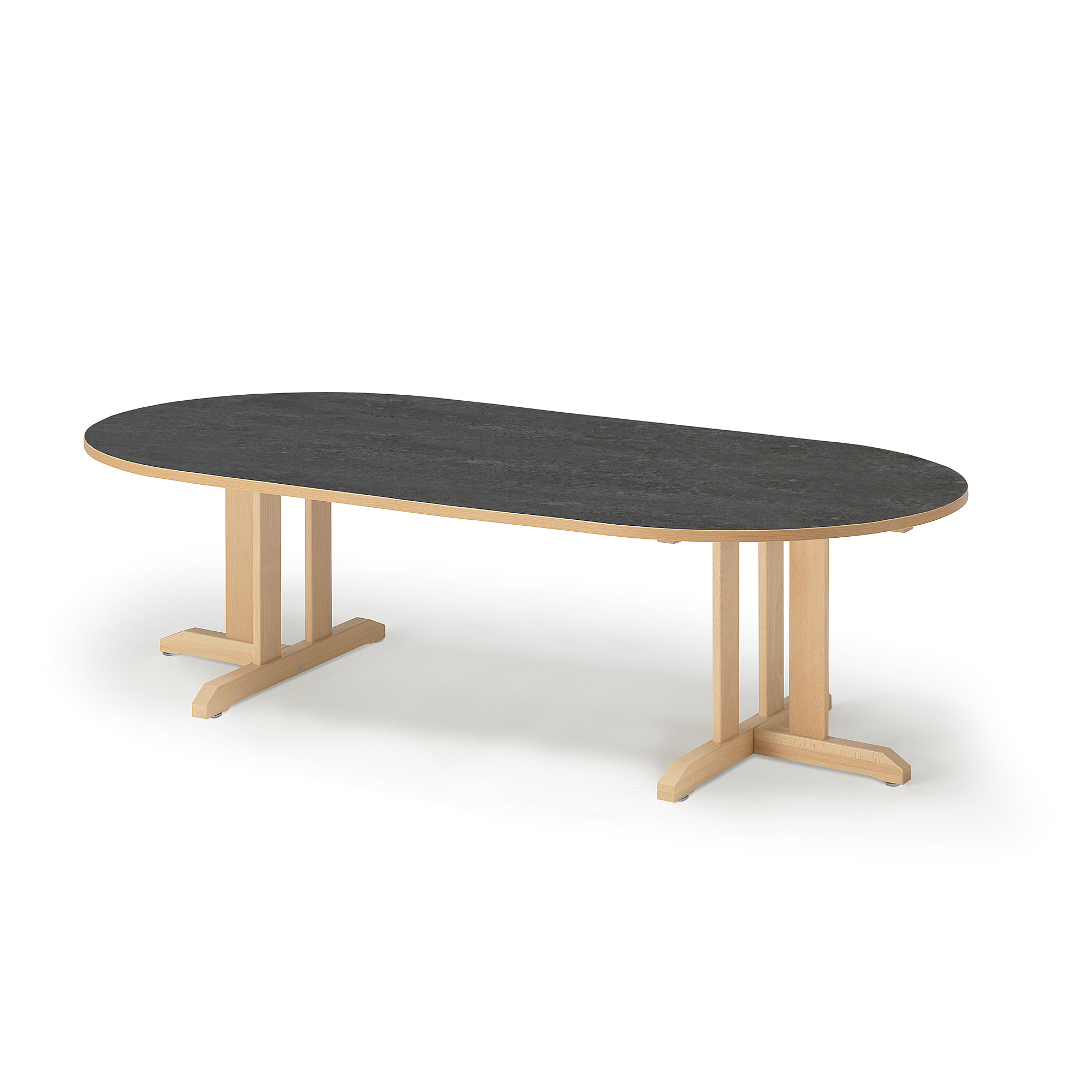 Stůl KUPOL, 2000x1000x500 mm, oválný, akustické linoleum, bříza/tmavě šedá