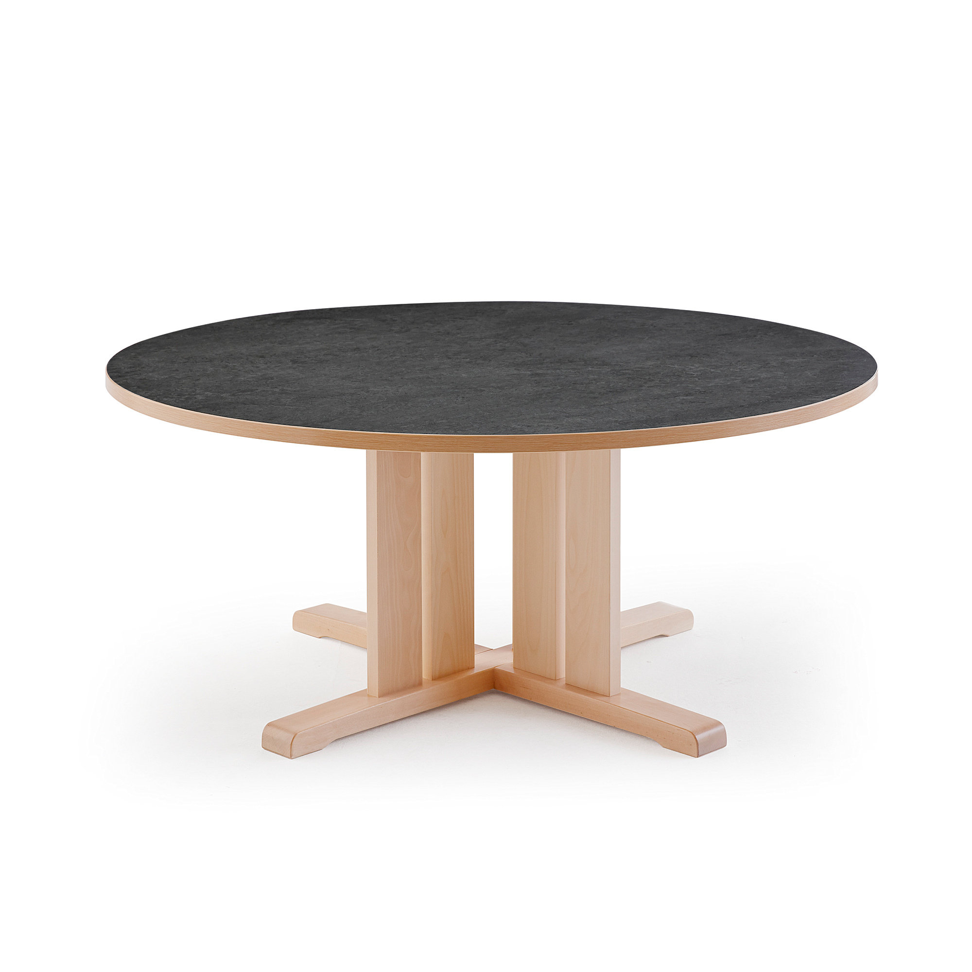 Stůl KUPOL, Ø1200x600 mm, akustické linoleum, bříza/tmavě šedá