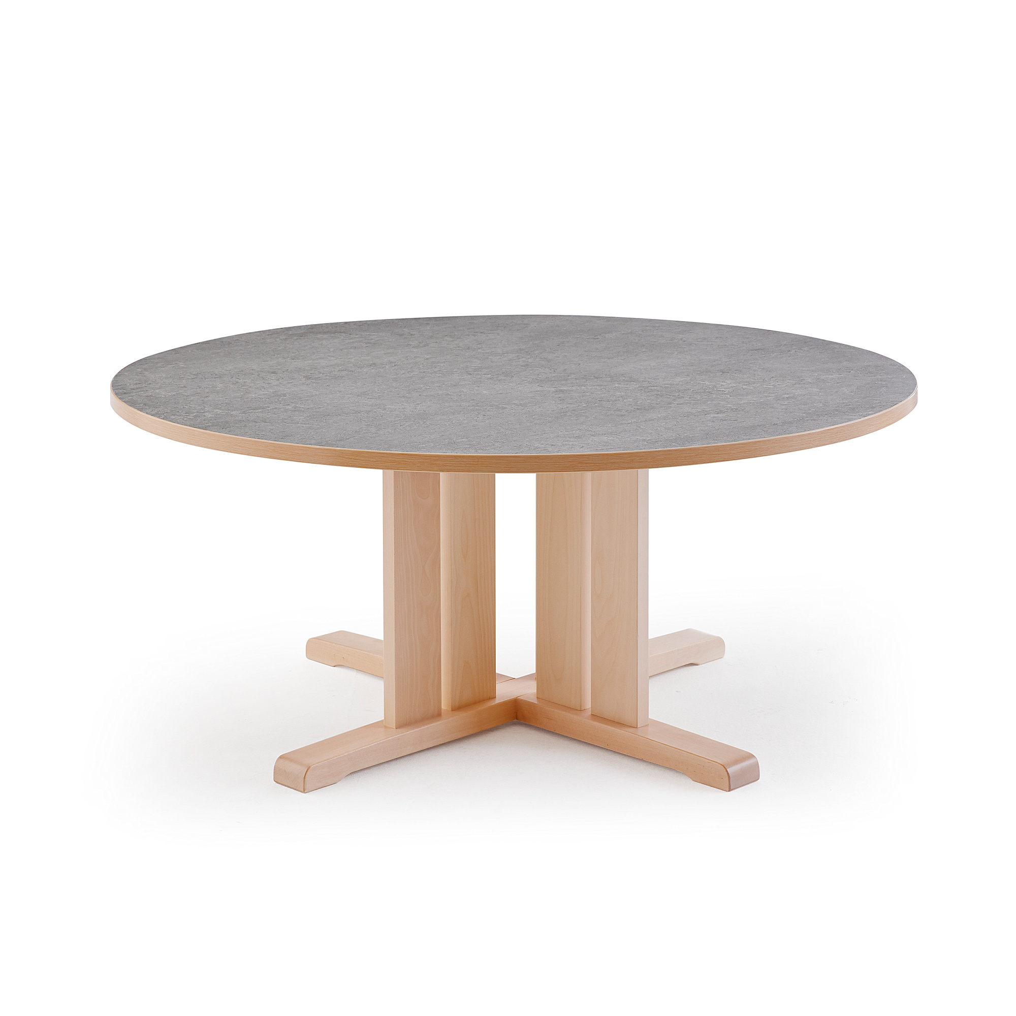 Levně Stůl KUPOL, Ø1200x600 mm, akustické linoleum, bříza/šedá
