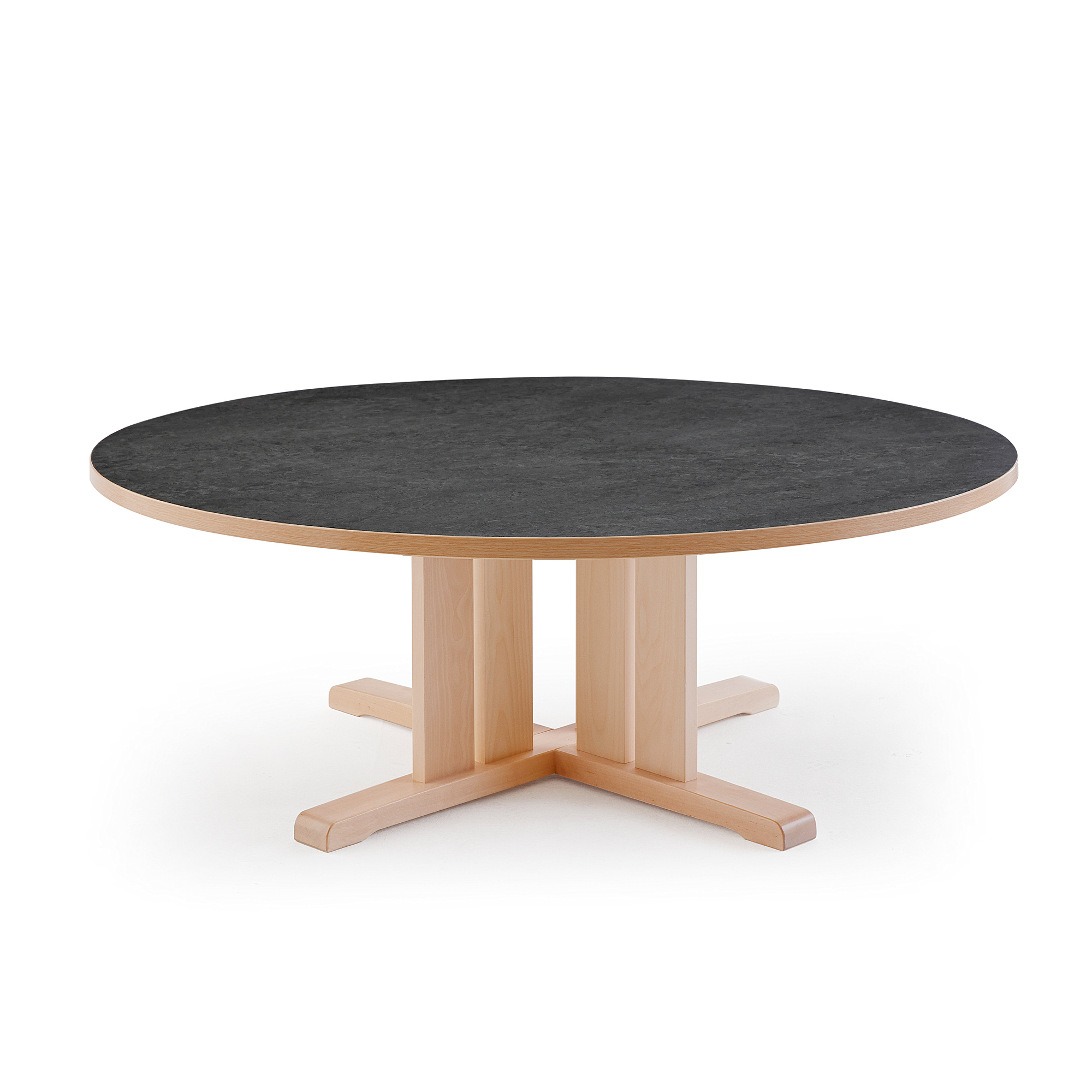 Stůl KUPOL, Ø1300x500 mm, akustické linoleum, bříza/tmavě šedá