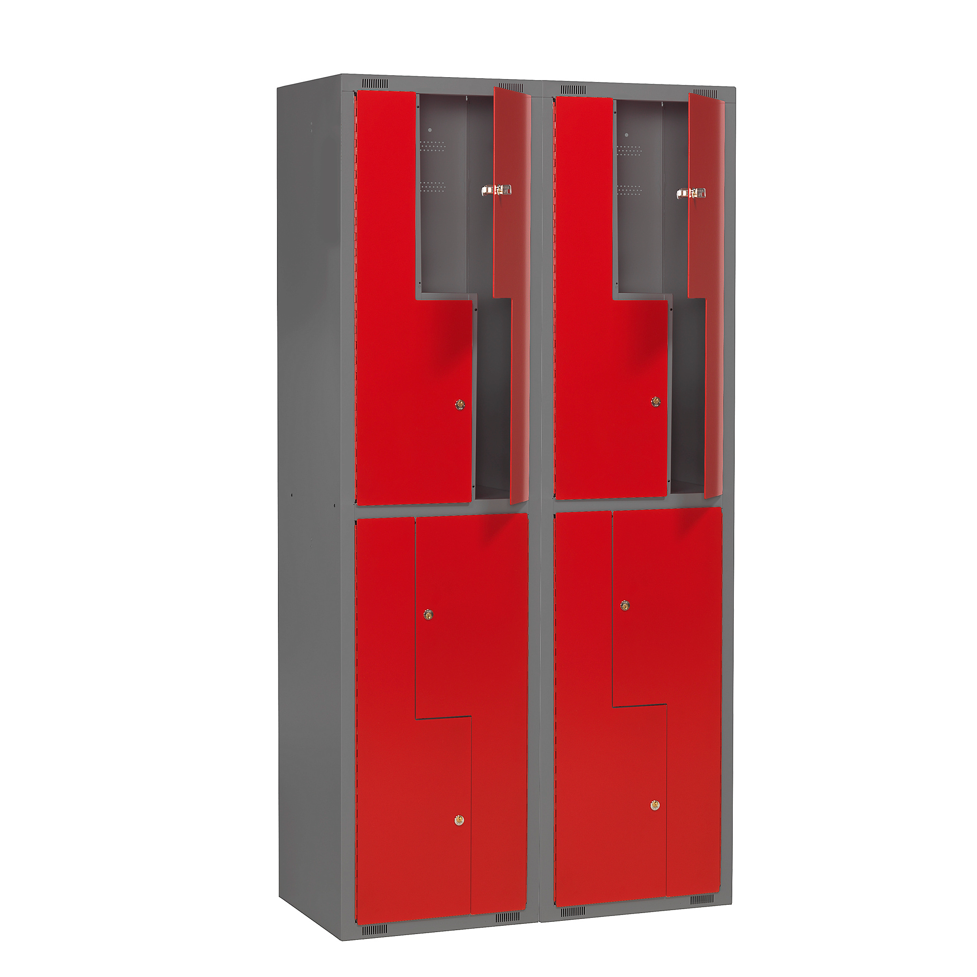 E-shop Školská šatňová skrinka MINI Z, 2 sekcie, 8 dverí, 1980x1000x450 mm, červená