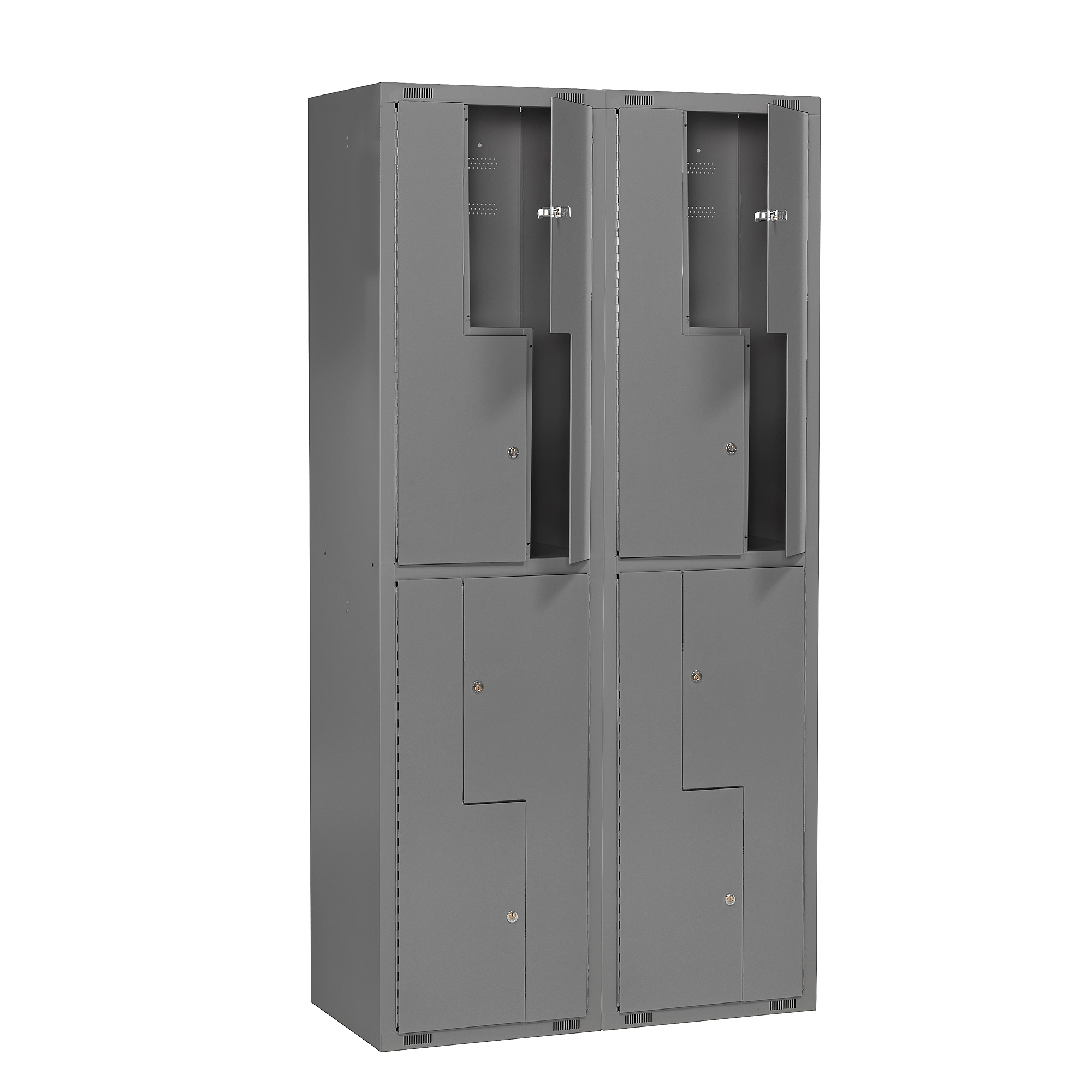 E-shop Školská šatňová skrinka MINI Z, 2 sekcie, 8 dverí, 1980x1000x450 mm, tmavošedá