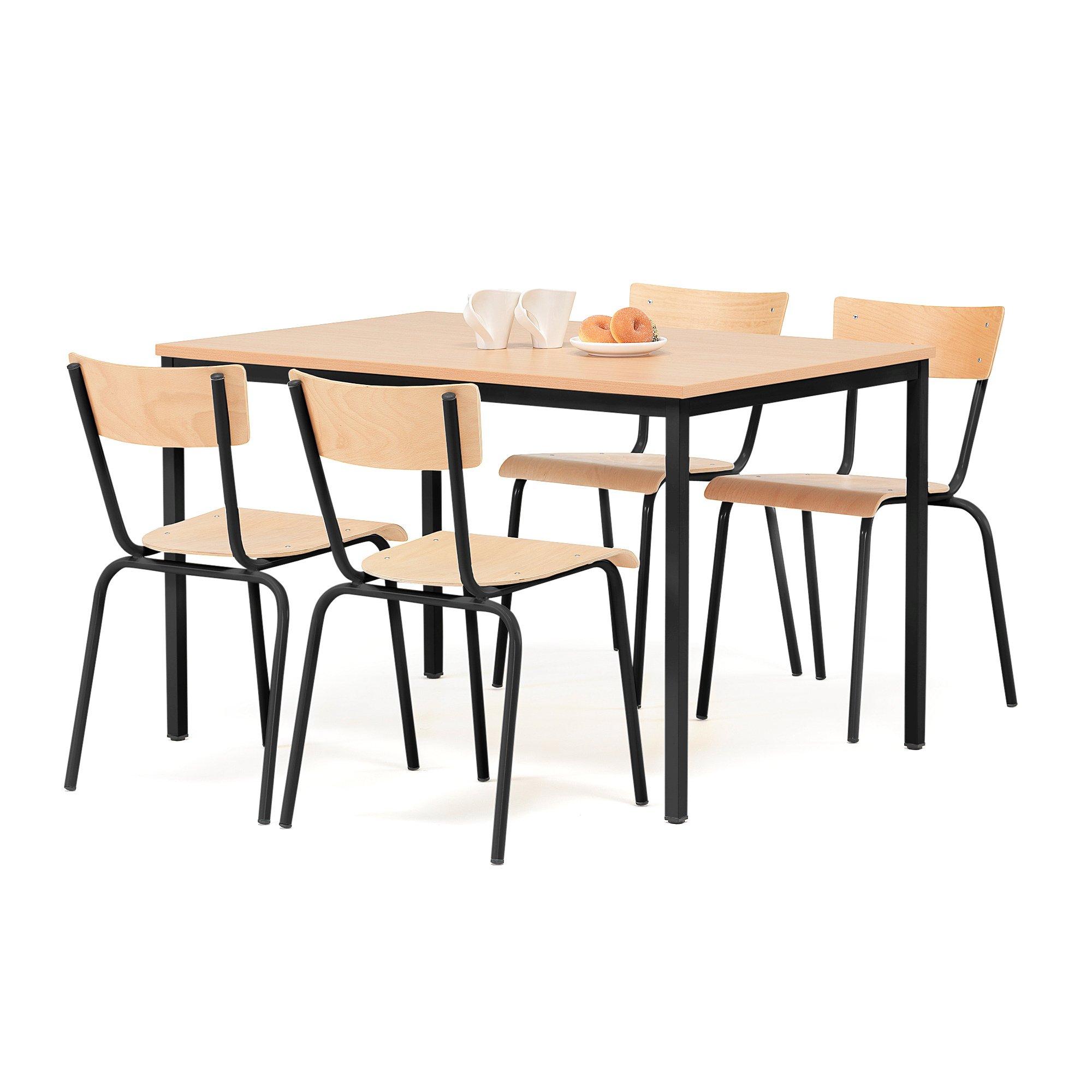 Jídelní sestava JAMIE + PORTLAND, stůl 1200x800 mm + 4 židle, buk/černá