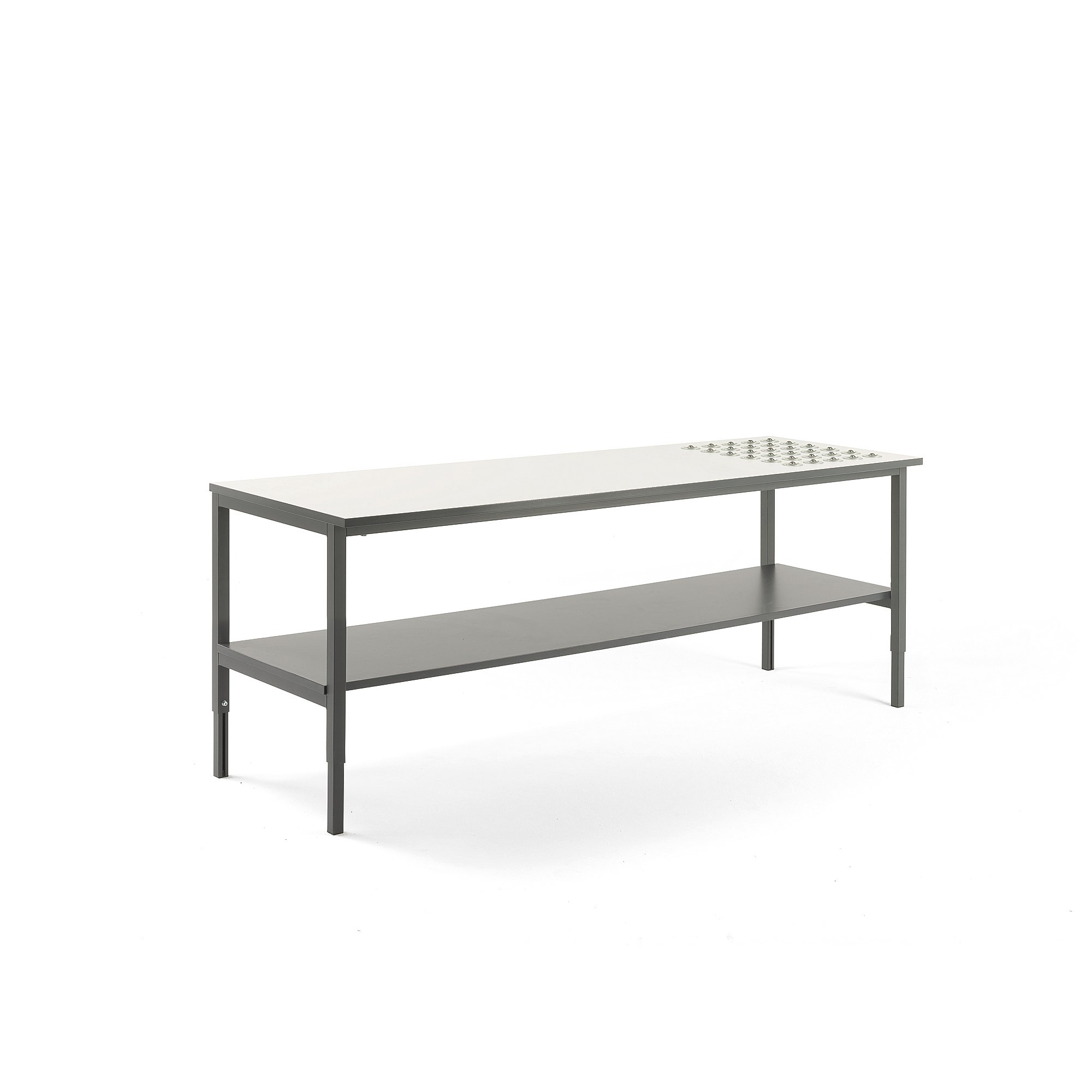 E-shop Dielenský stôl CARGO s valčekmi + spodná polica, 2000x750 mm, biela doska