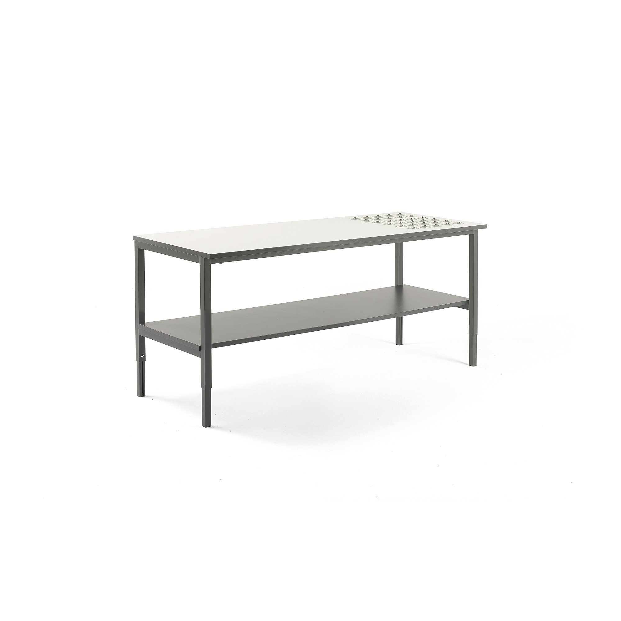 E-shop Dielenský stôl CARGO s valčekmi + spodná polica, 2400x750 mm, biela / šedá