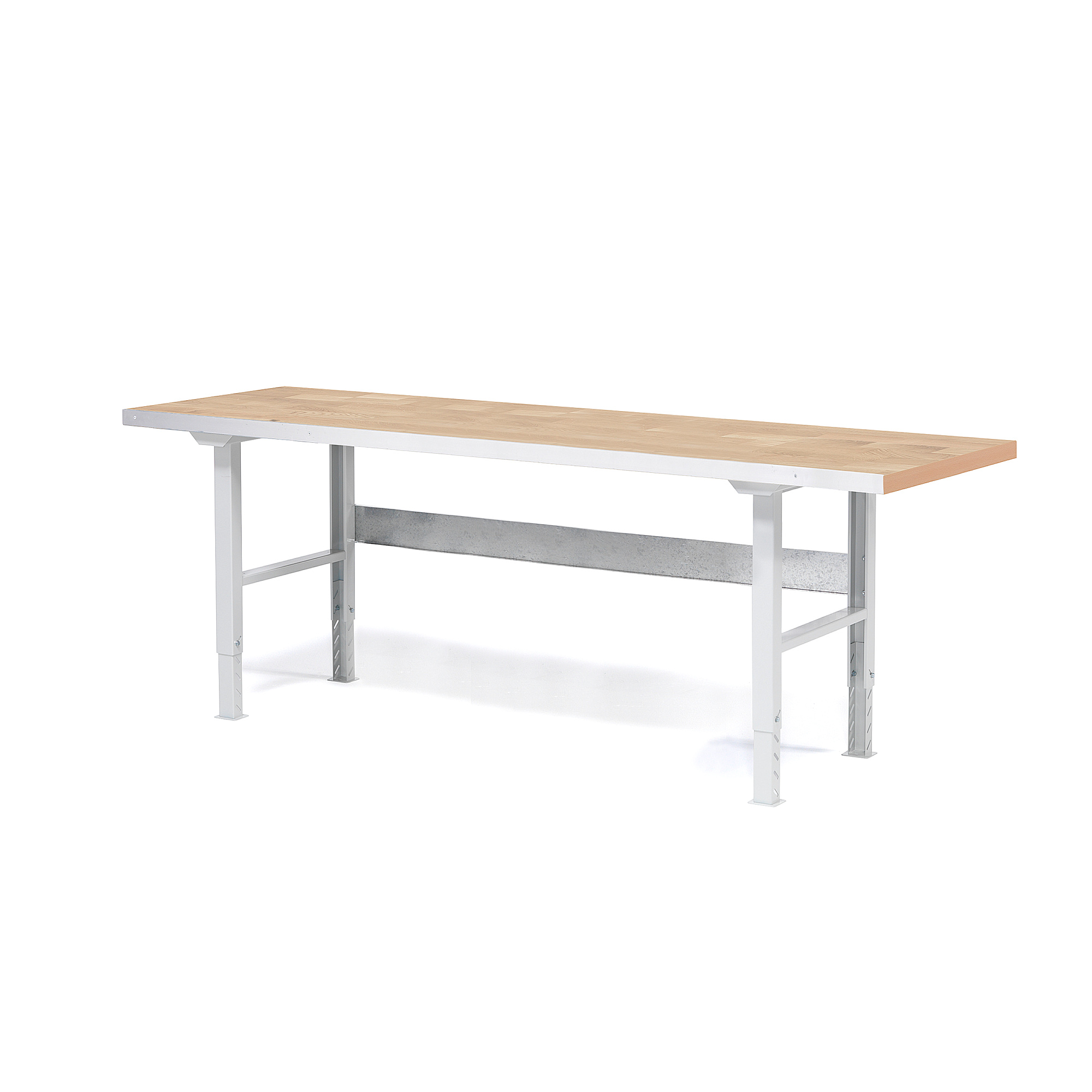 Dílenský stůl SOLID, 2500x800 mm, nosnost 750 kg, dubový povrch