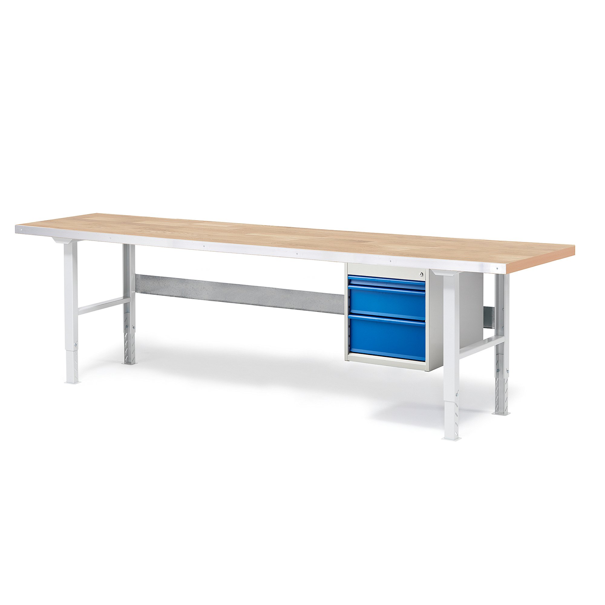 Levně Dílenský stůl SOLID, 2500x800 mm, nosnost 750 kg, 3 zásuvky, dubový povrch