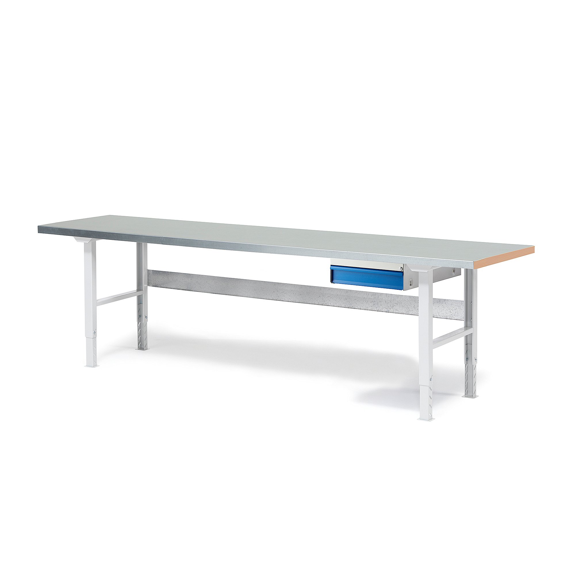 Dílenský stůl SOLID, 2500x800 mm, nosnost 750 kg, 1 zásuvka, ocelový povrch