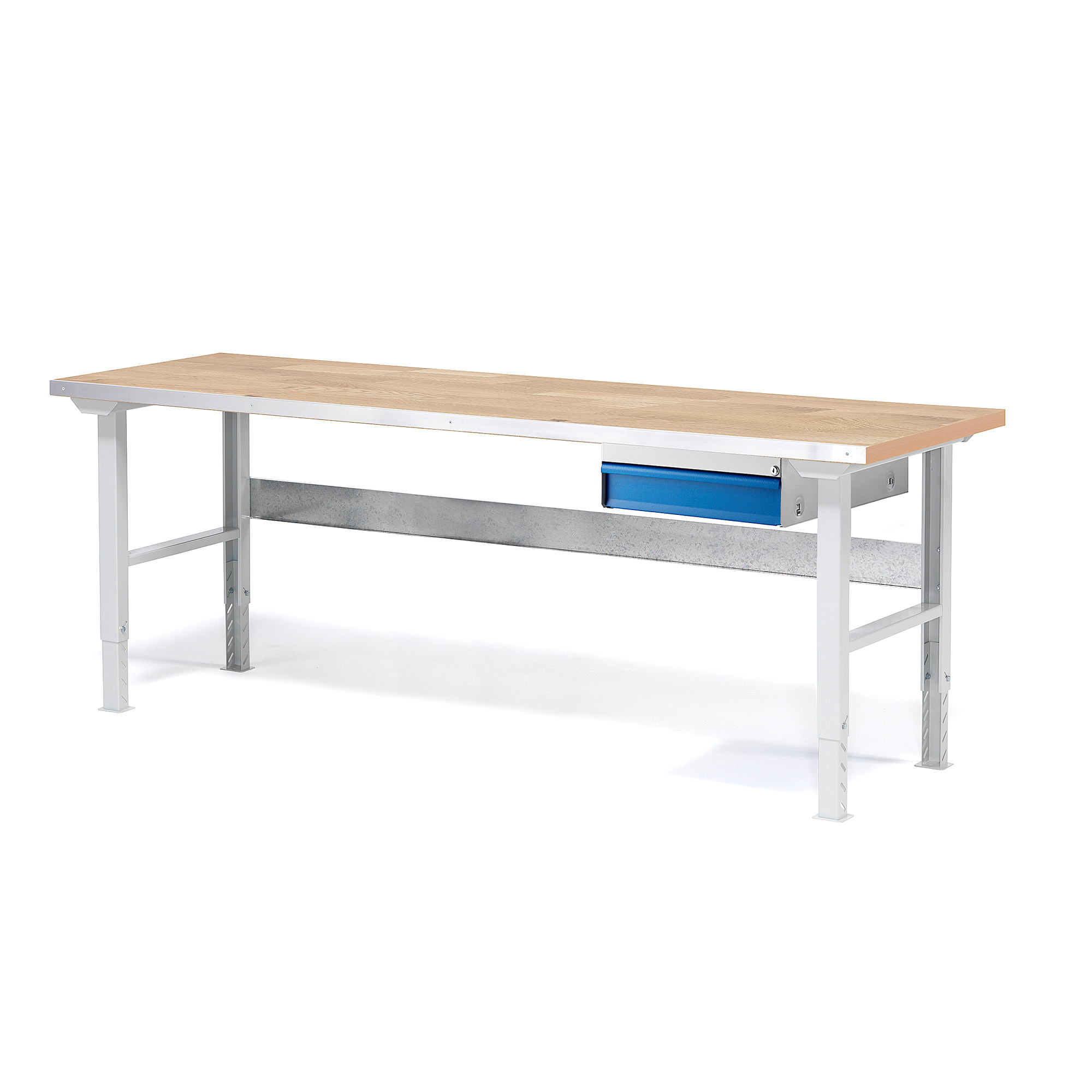 Dílenský stůl SOLID, 2000x800 mm, nosnost 750 kg, 1 zásuvka, dubový povrch