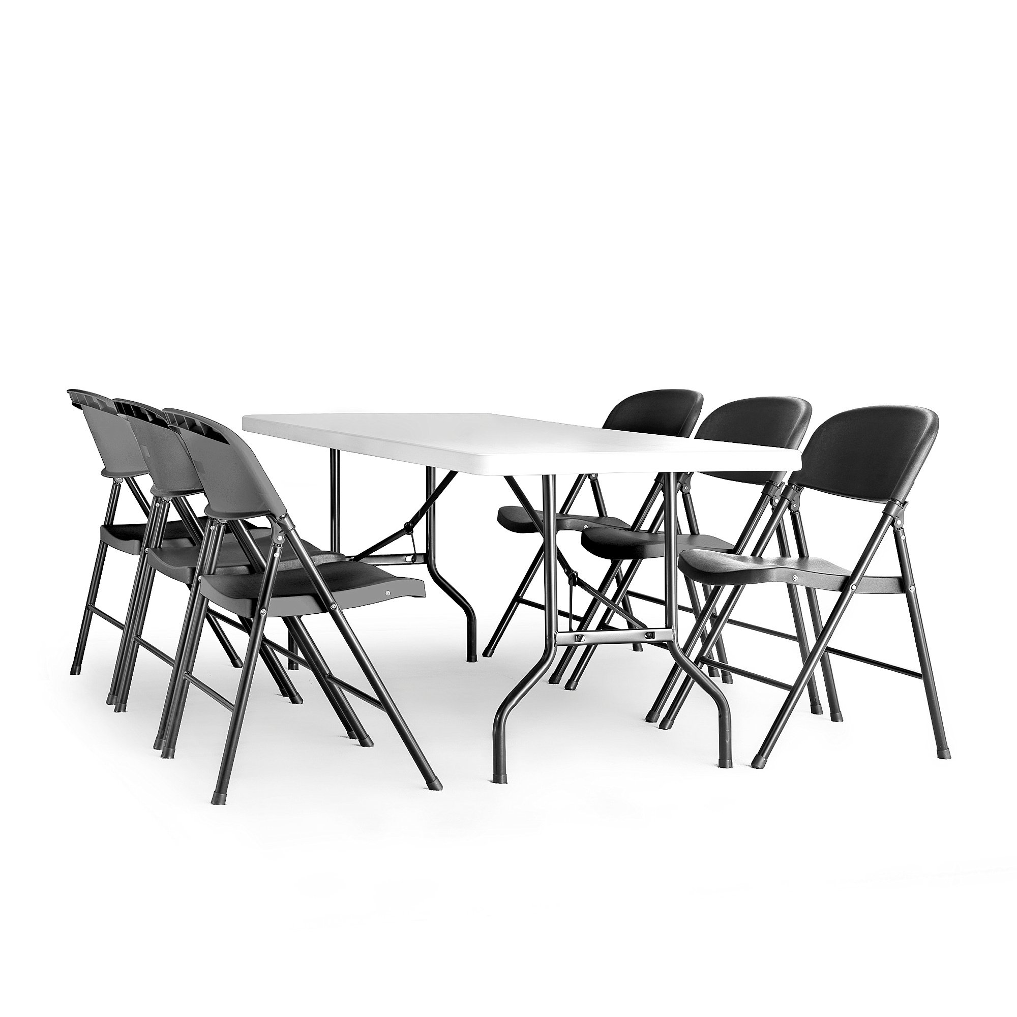 Levně Sestava KLARA + PAISLEY, 1 skládací stůl 1530x760 mm + 6 černých skládacích židlí