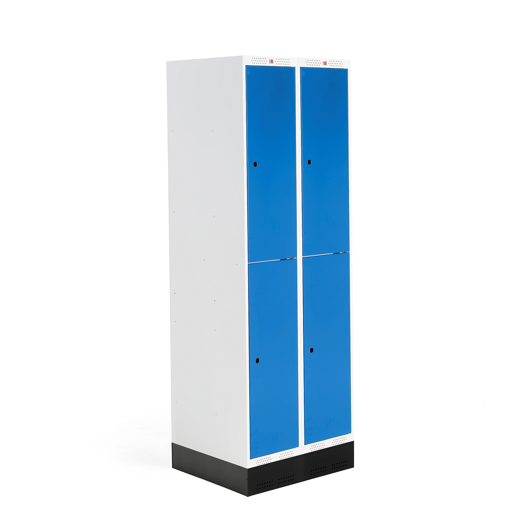 E-shop Školská šatňová skrinka ROZ, 2 sekcie, 4 dvere, 1890x600x550 mm, modrá, so soklom