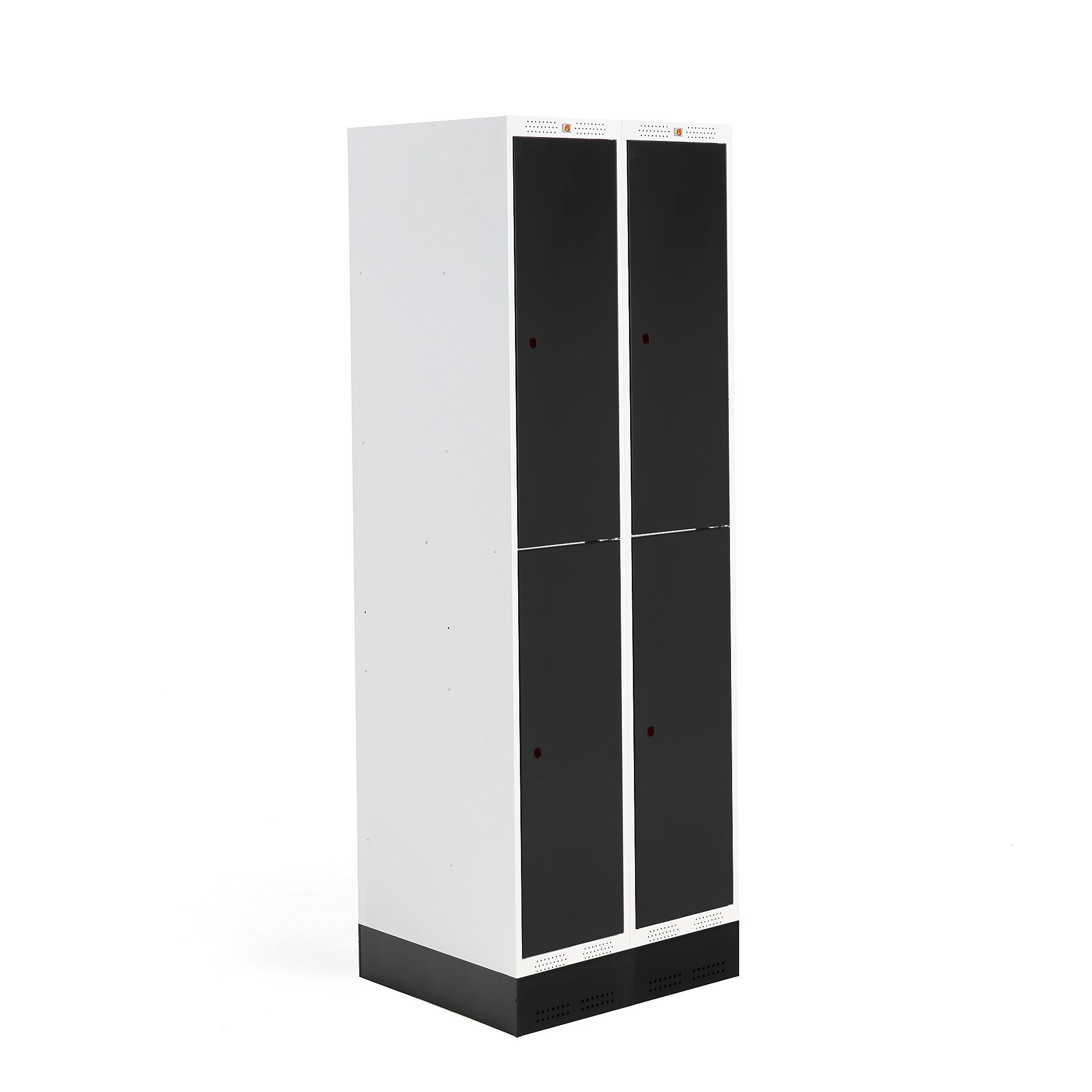 E-shop Školská šatňová skrinka ROZ, 2 sekcie, 4 dvere, 1890x600x550 mm, čierna, so soklom