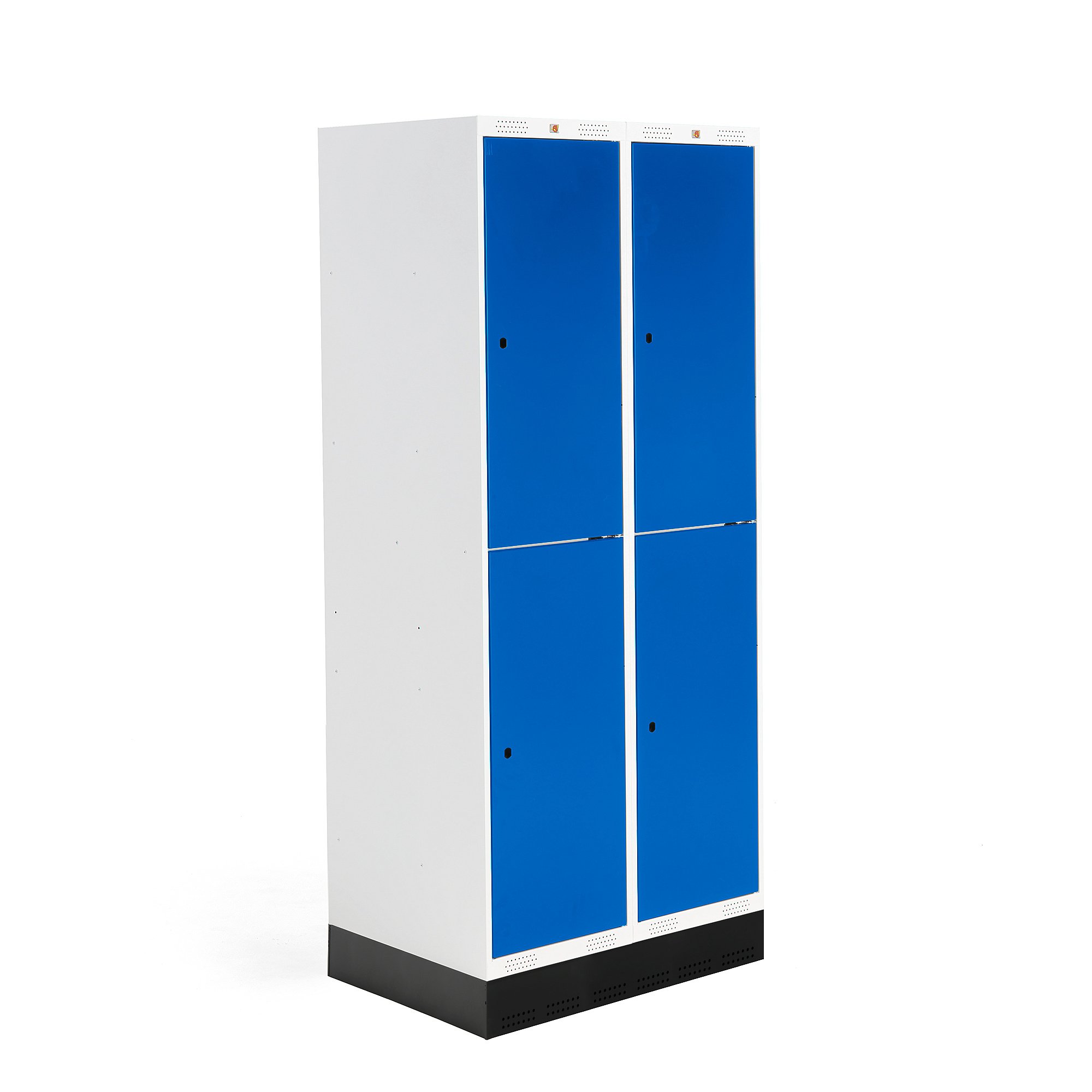E-shop Školská šatňová skrinka ROZ, 2 sekcie, 4 dvere, 1890x800x550 mm, modrá, so soklom