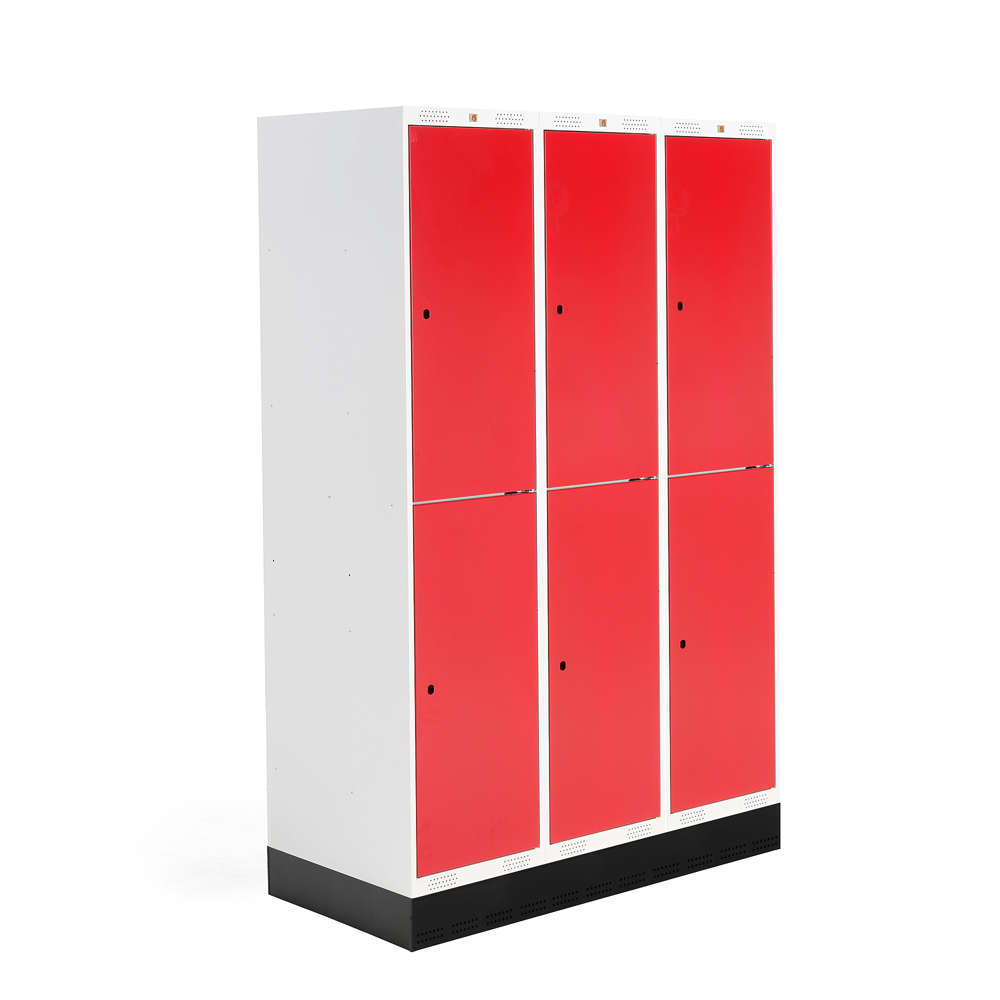 Levně Šatní skříňka ROZ, 3 sekce, 6 boxů, se soklem, 1890x1200x550 mm, červená