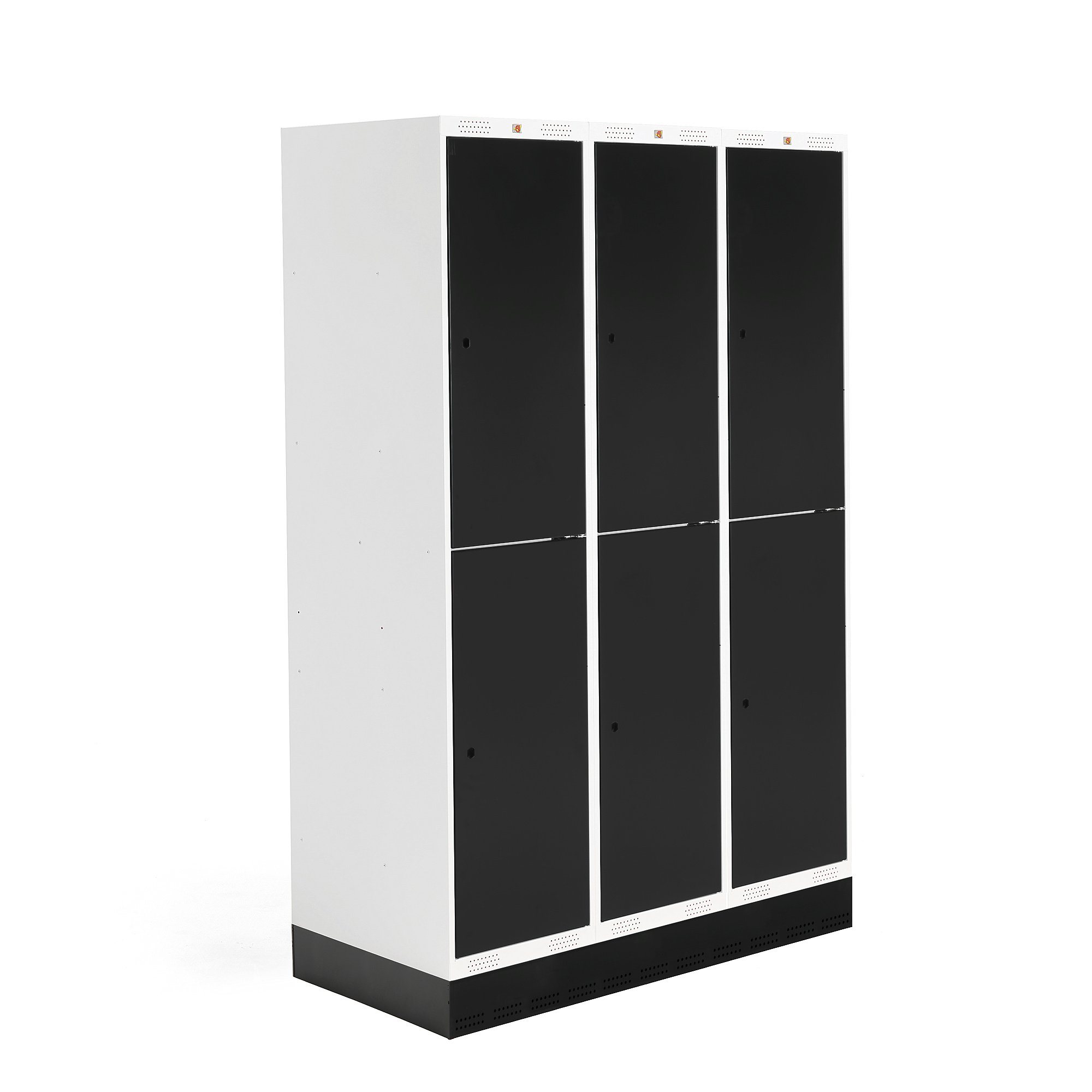 Šatní skříňka ROZ, 3 sekce, 6 boxů, se soklem, 1890x1200x550 mm, černá