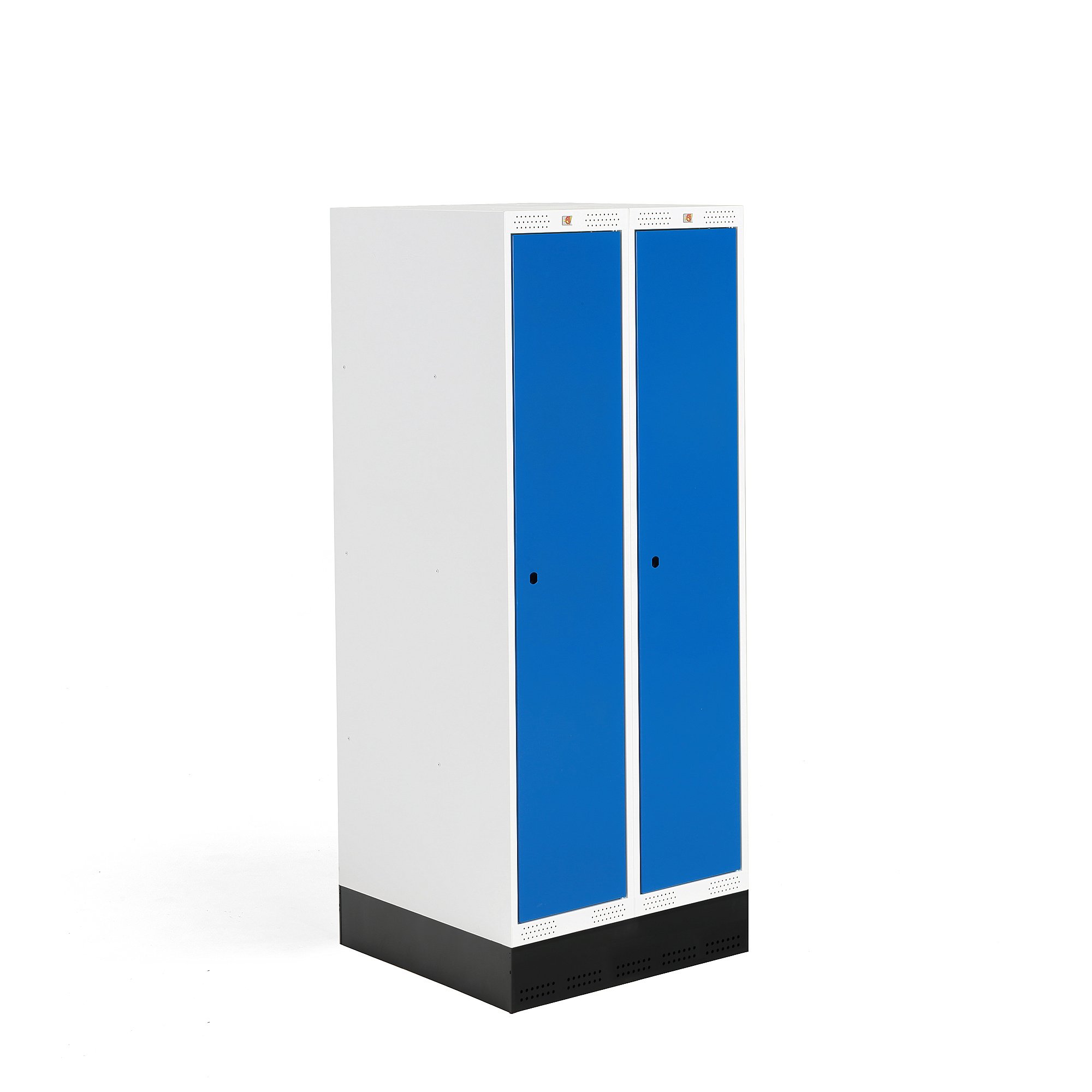 E-shop Školská šatňová skrinka ROZ, 2 sekcie, 2 dvere, 1510x600x550 mm, modrá, so soklom