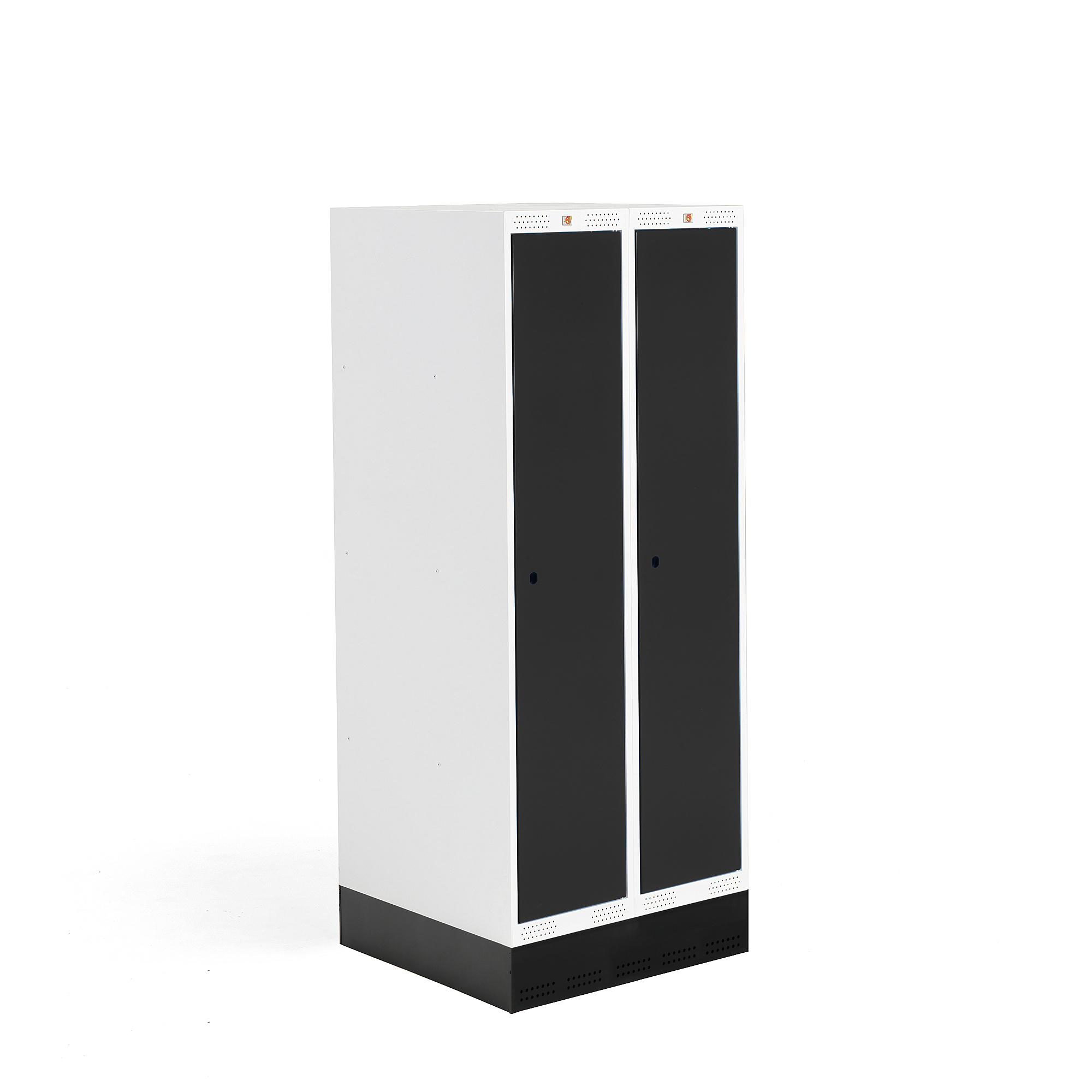 E-shop Školská šatňová skrinka ROZ, 2 sekcie, 2 dvere, 1510x600x550 mm, čierna, so soklom