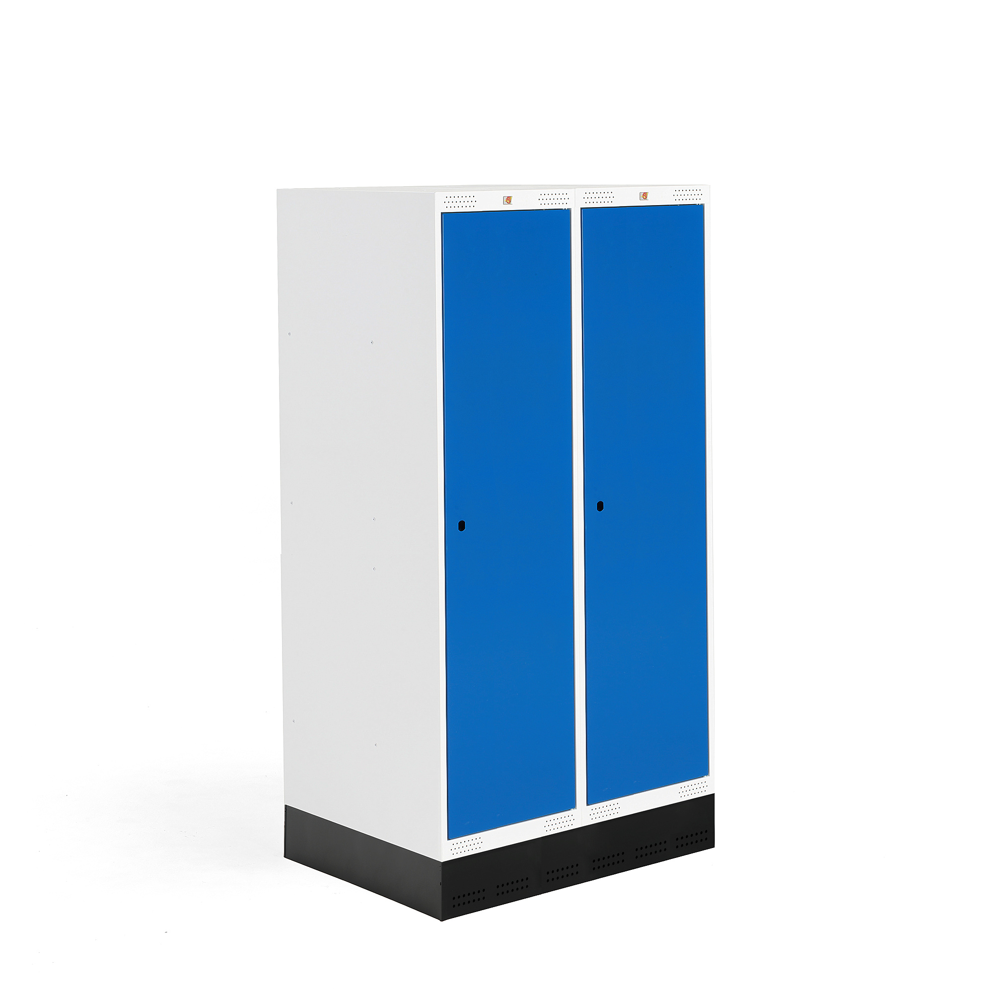 E-shop Školská šatňová skrinka ROZ, 2 sekcie, 2 dvere, 1510x800x550 mm, modrá, so soklom