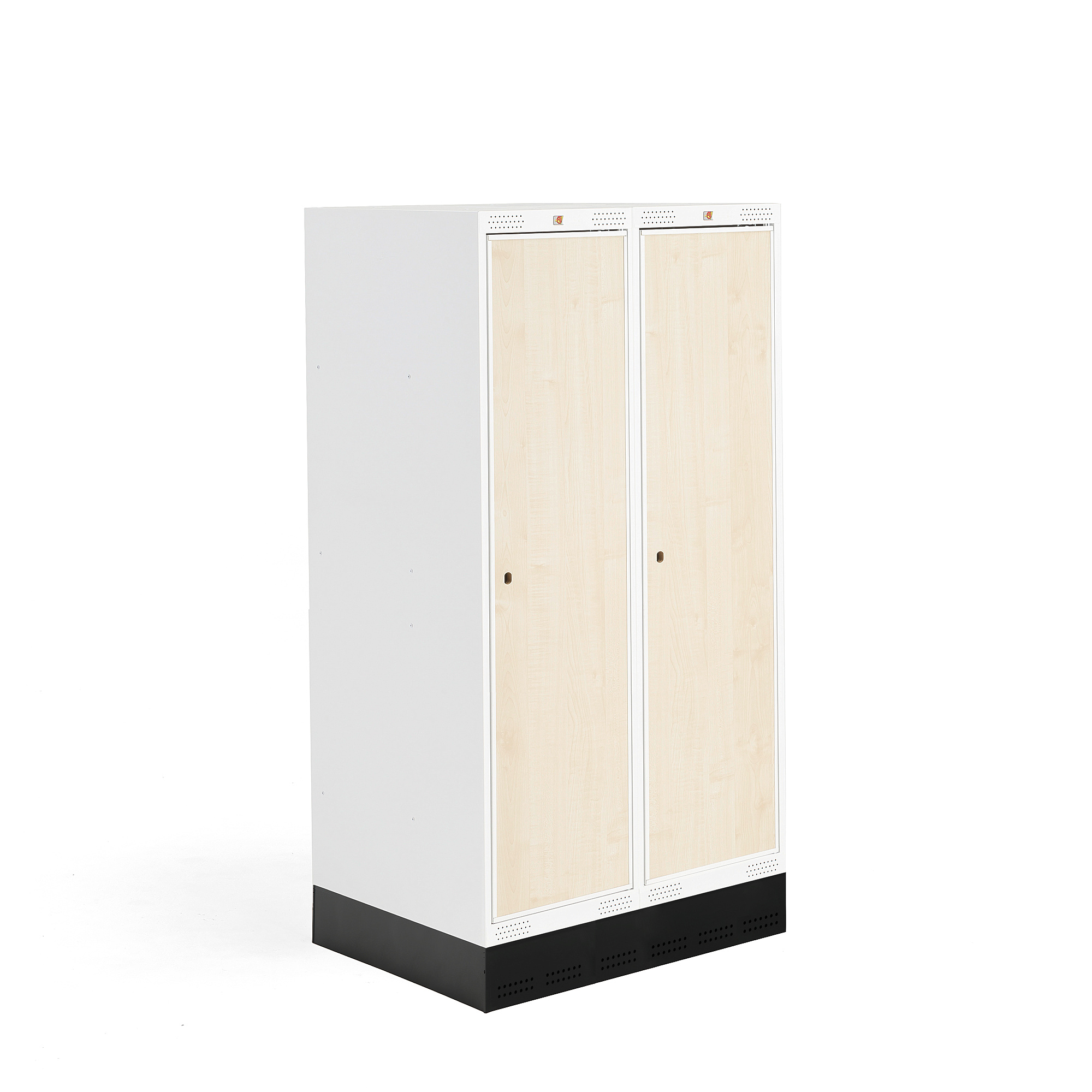E-shop Školská šatňová skrinka ROZ, 2 sekcie, 2 dvere, 1510x800x550 mm, breza, so soklom