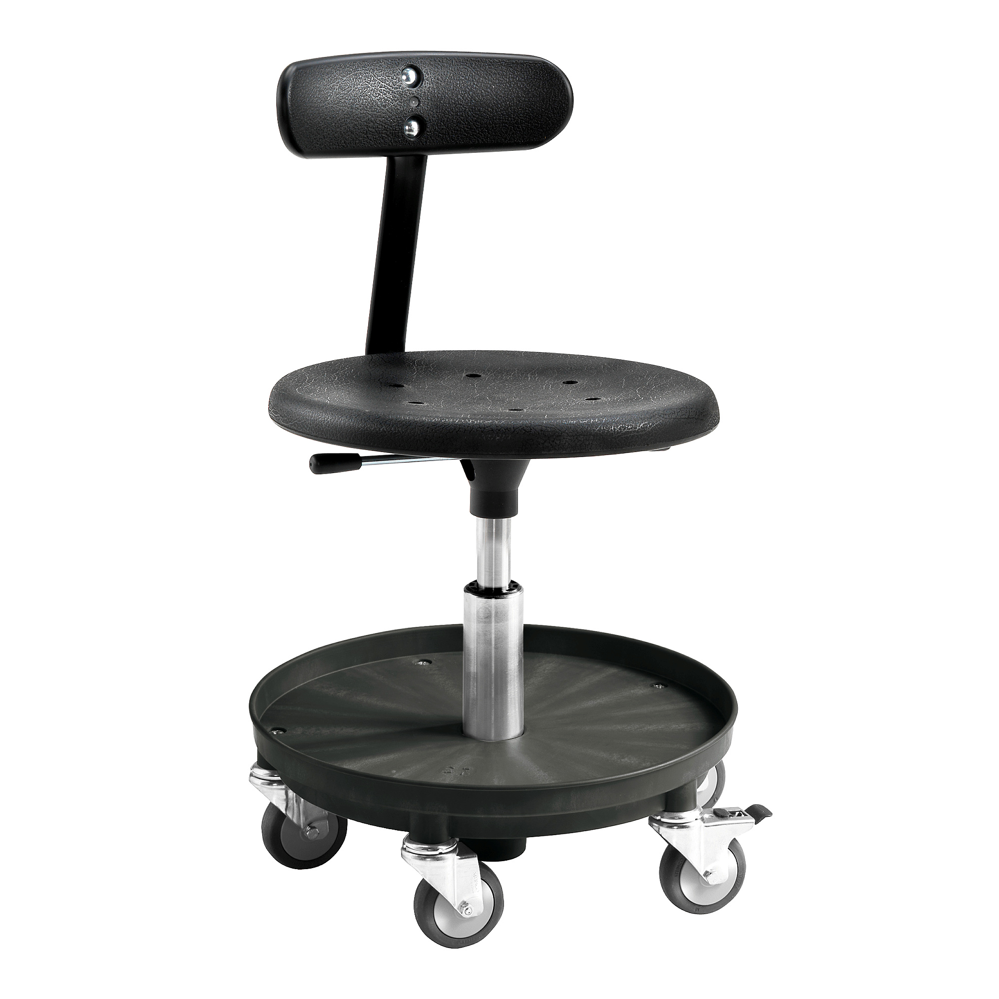 Levně Pracovní stolička s opěradlem MIDI, 370-500 mm, PU sedák, černá