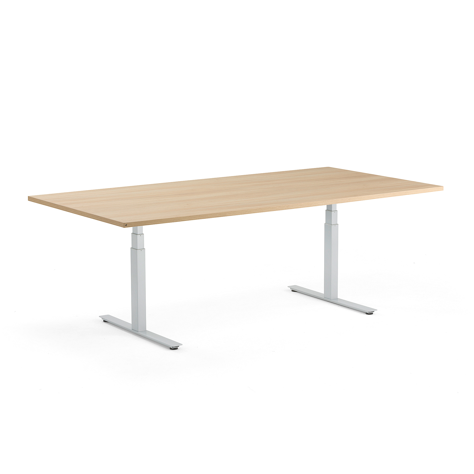 Rokovací výškovo nastaviteľný stôl MODULUS, 2400x1200 mm, strieborná/dub