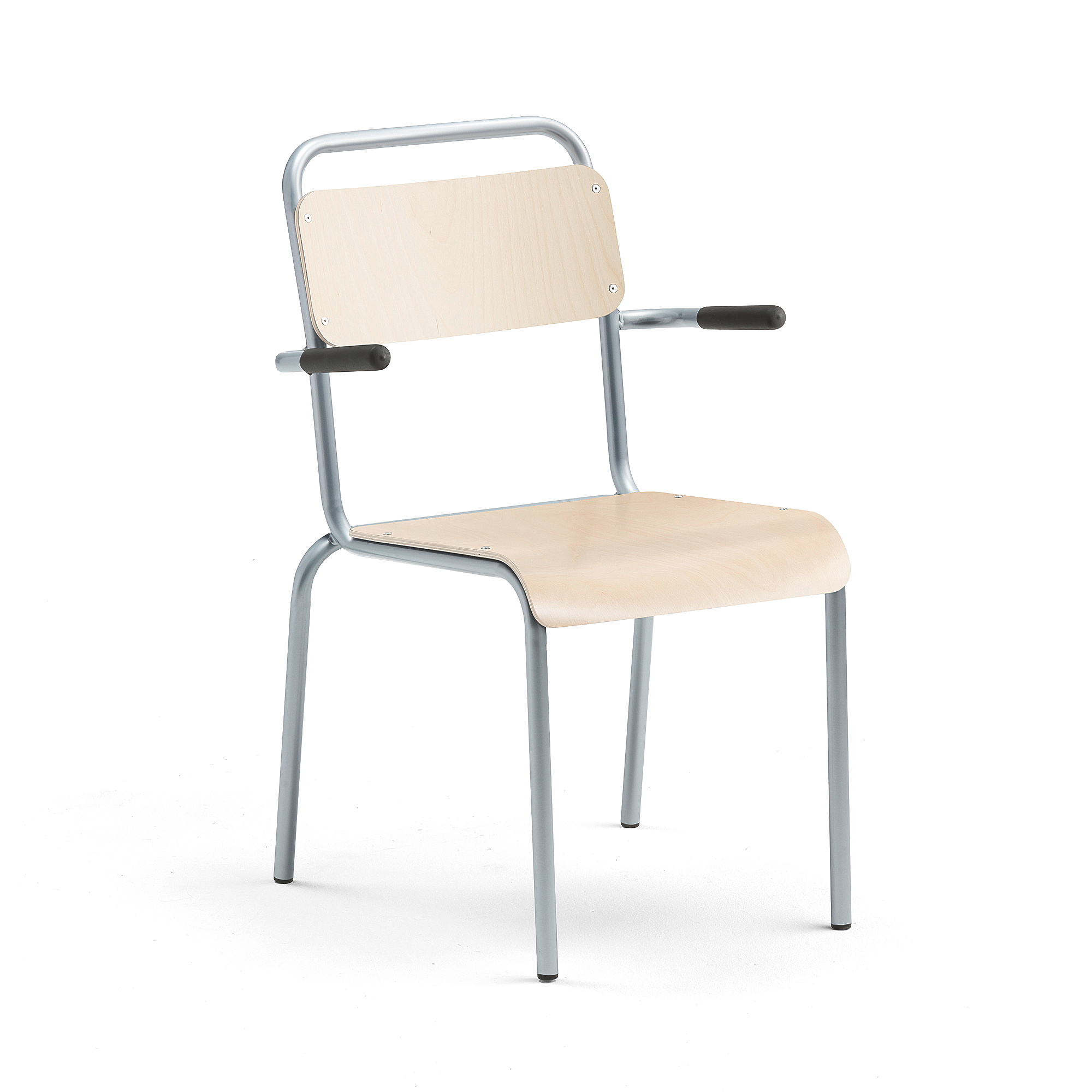 Jídelní židle FRISCO, s područkami, hliníkově šedý rám, HPL bříza