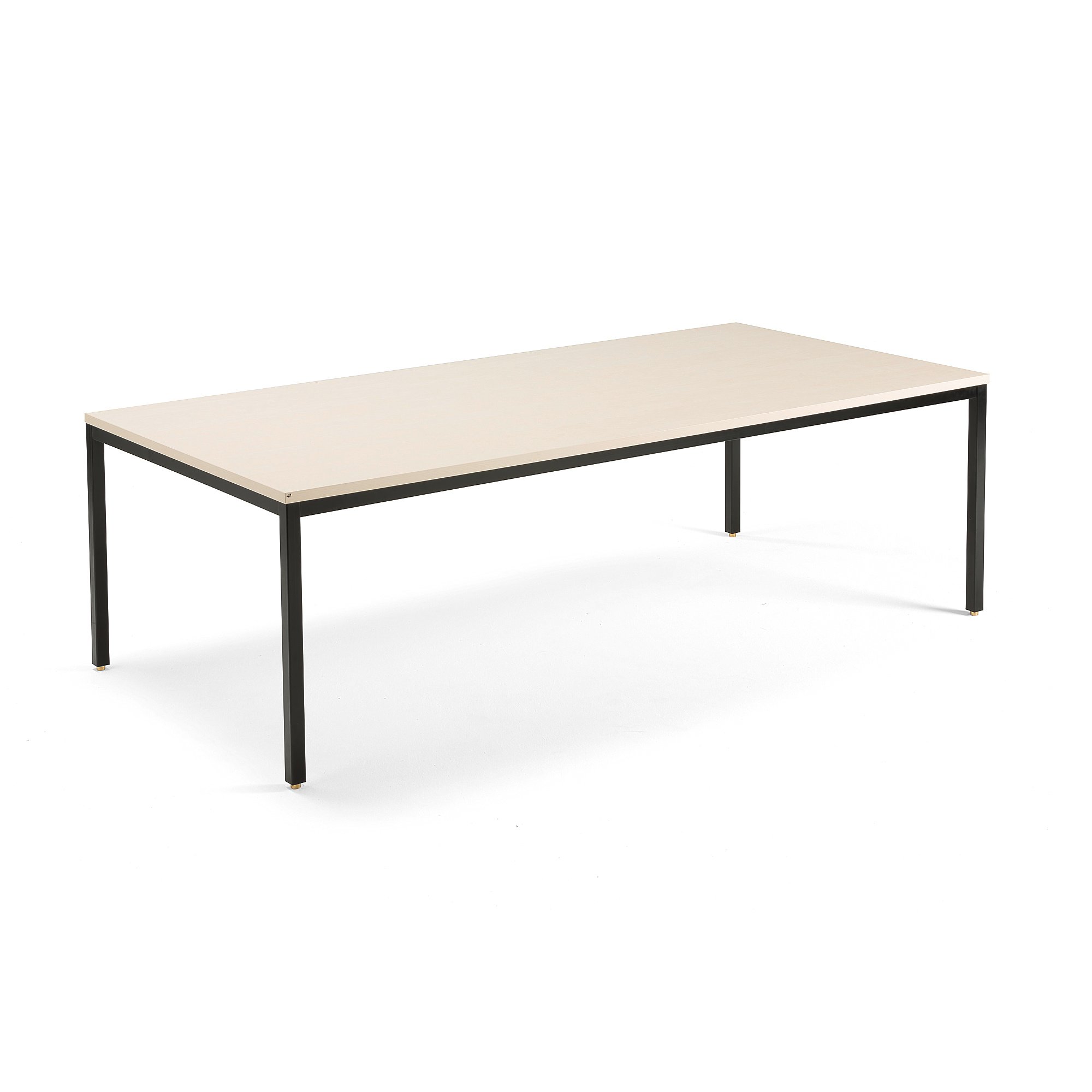 Jednací stůl QBUS, 2400x1200 mm, 4 nohy, černý rám, bříza
