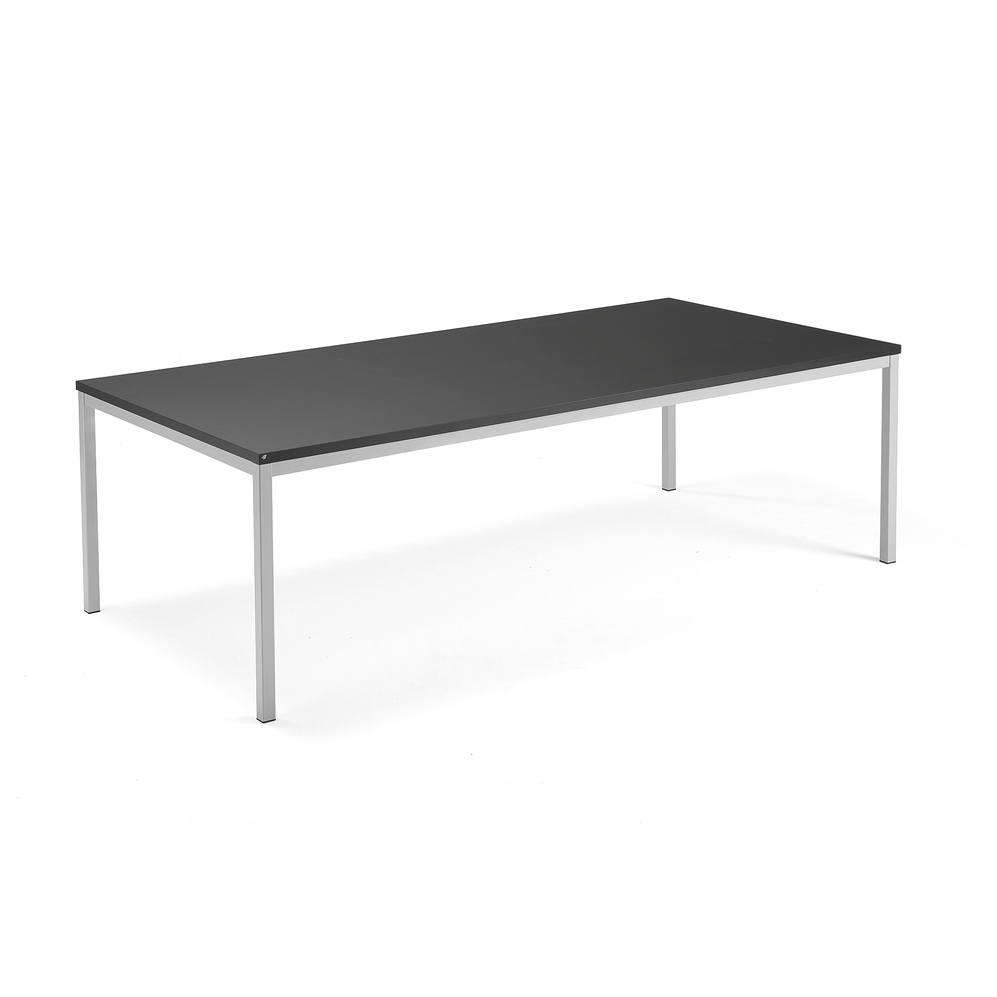 Jednací stůl QBUS, 2400x1200 mm, 4 nohy, stříbrný rám, černá